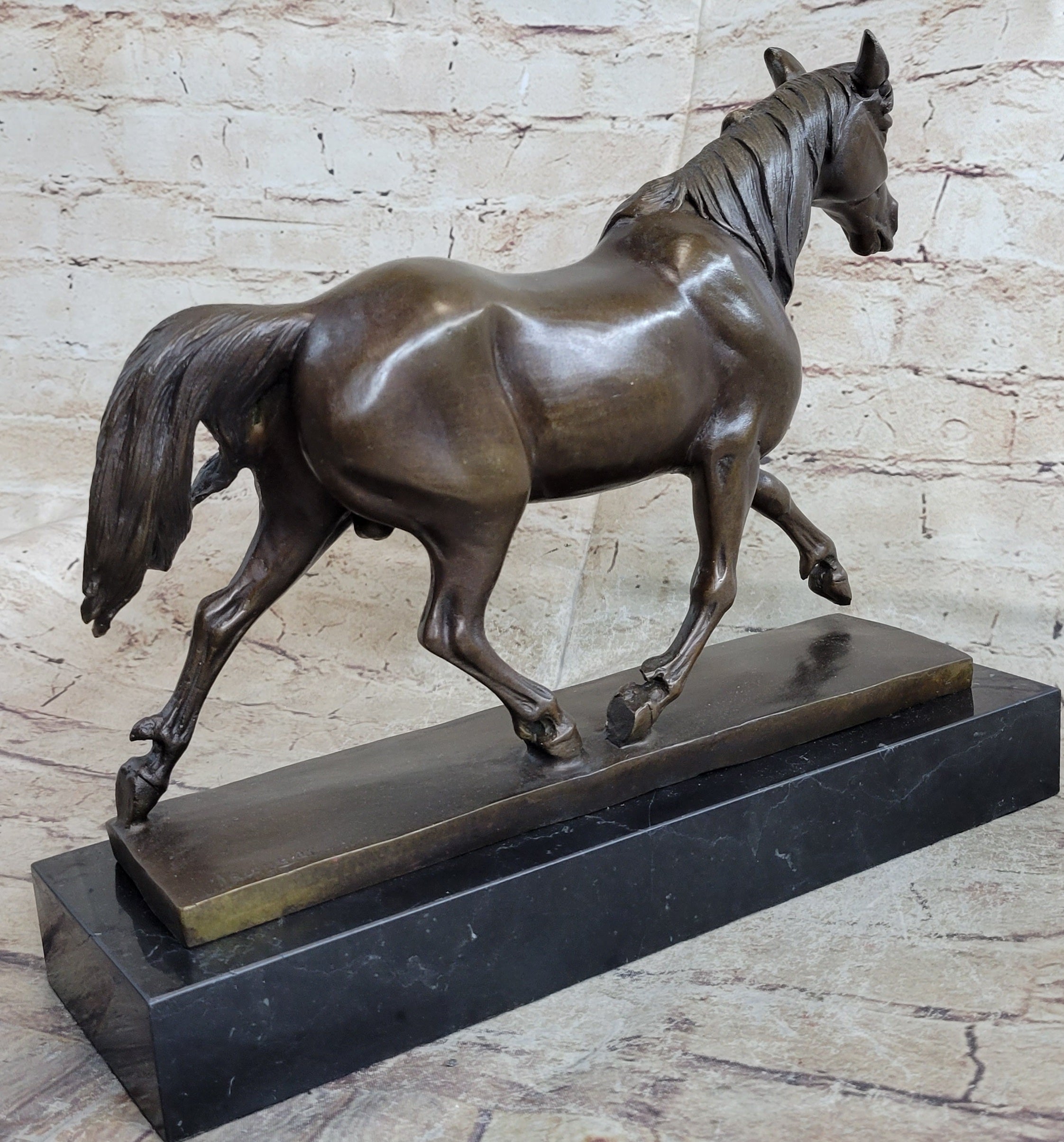 Signed Prosper Lecourtier Racing Horse Stallion Hot Cast Sculpture Marble Base