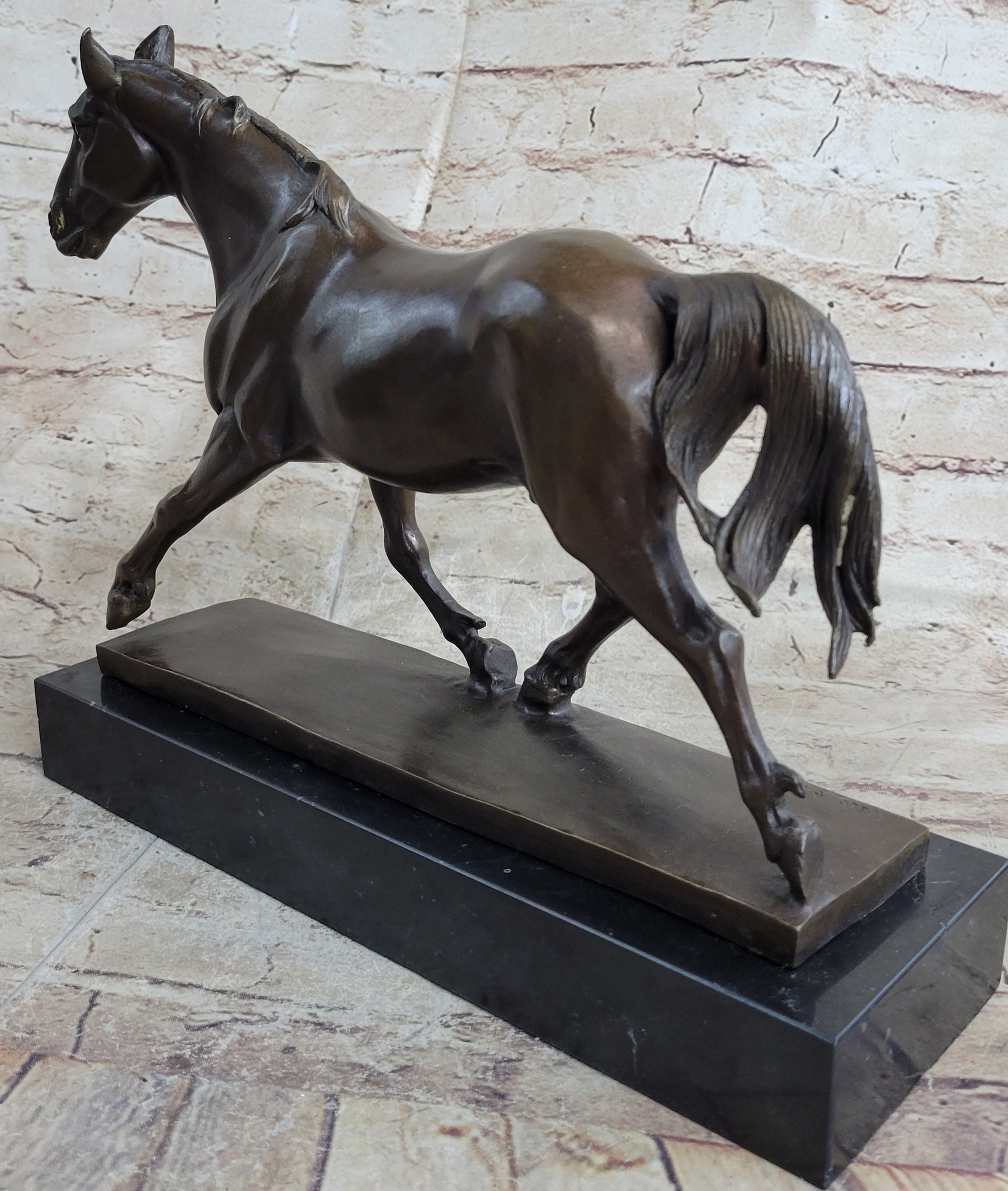 Signed Prosper Lecourtier Racing Horse Stallion Hot Cast Sculpture Marble Base