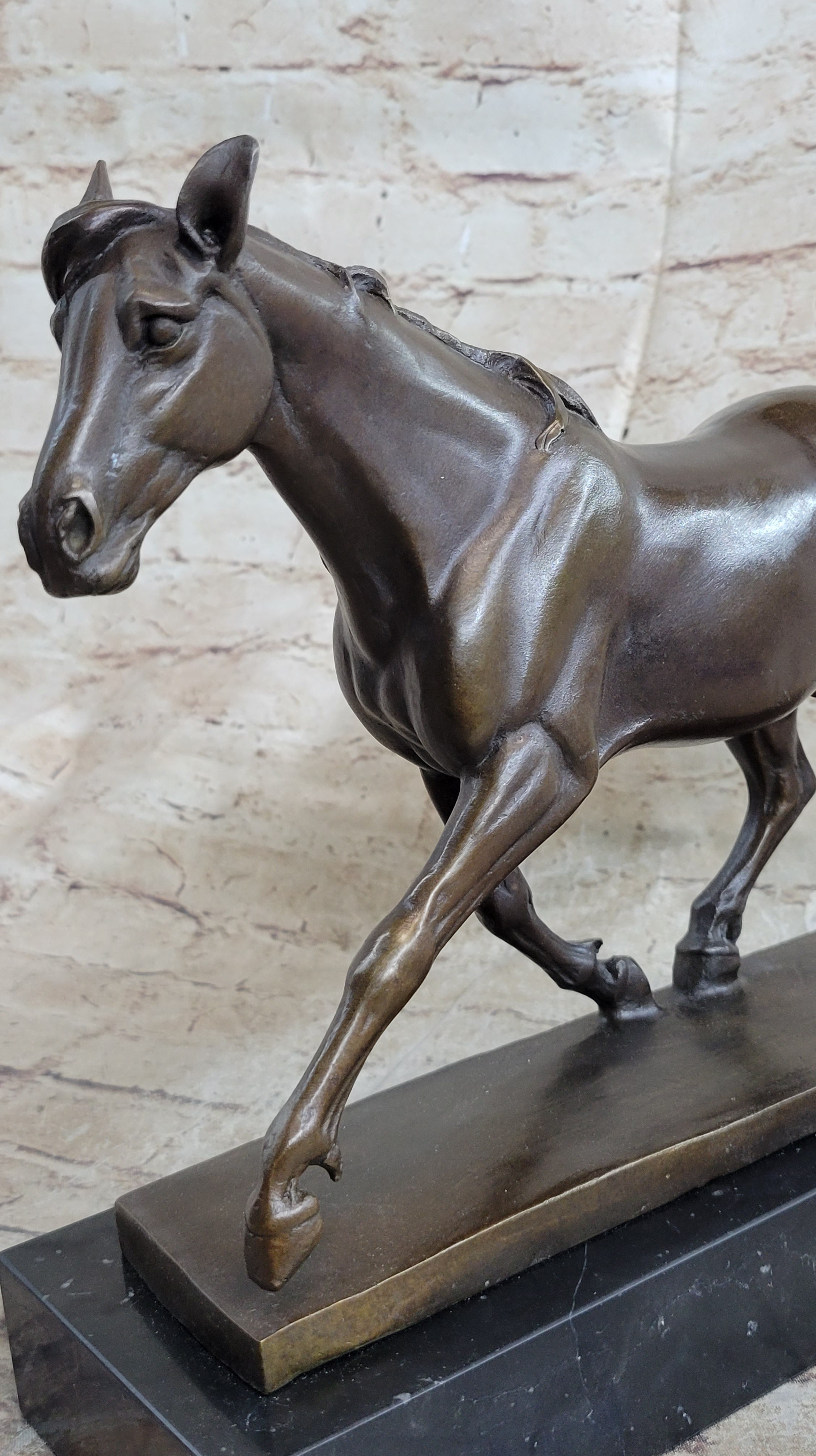 Signed Prosper Lecourtier Racing Horse Stallion Hot Cast Sculpture Marble Base