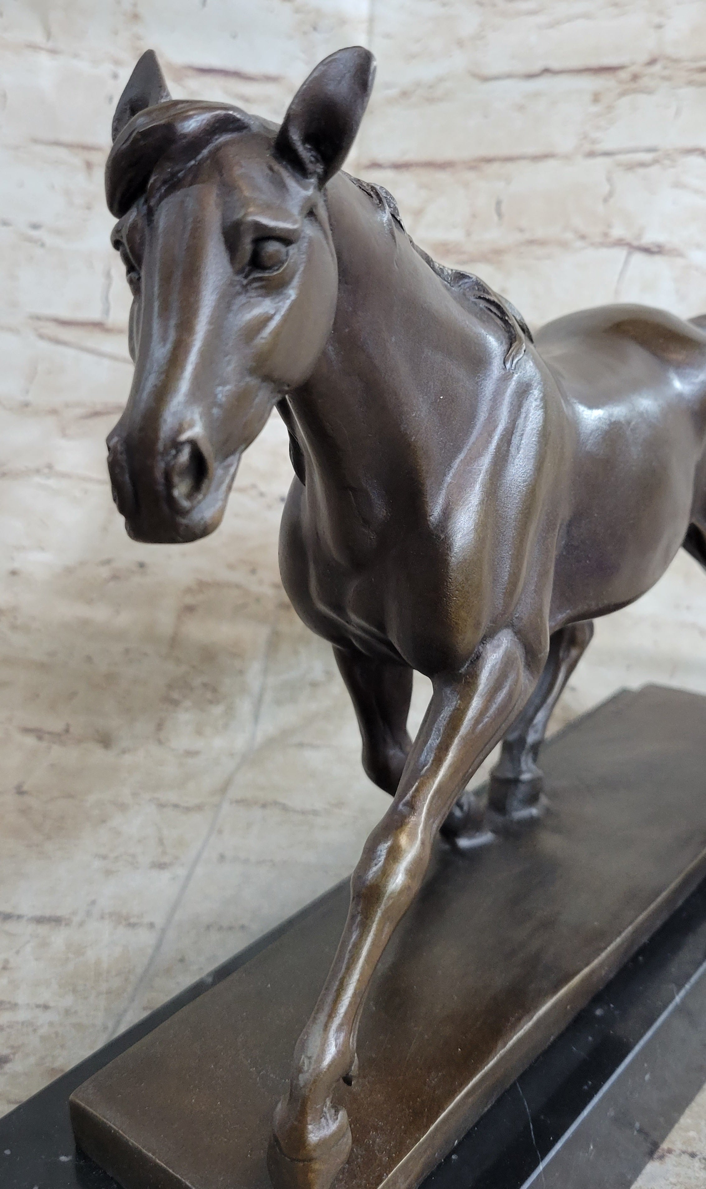 Signed Prosper Lecourtier Racing Horse Stallion Hot Cast Sculpture Marble Base