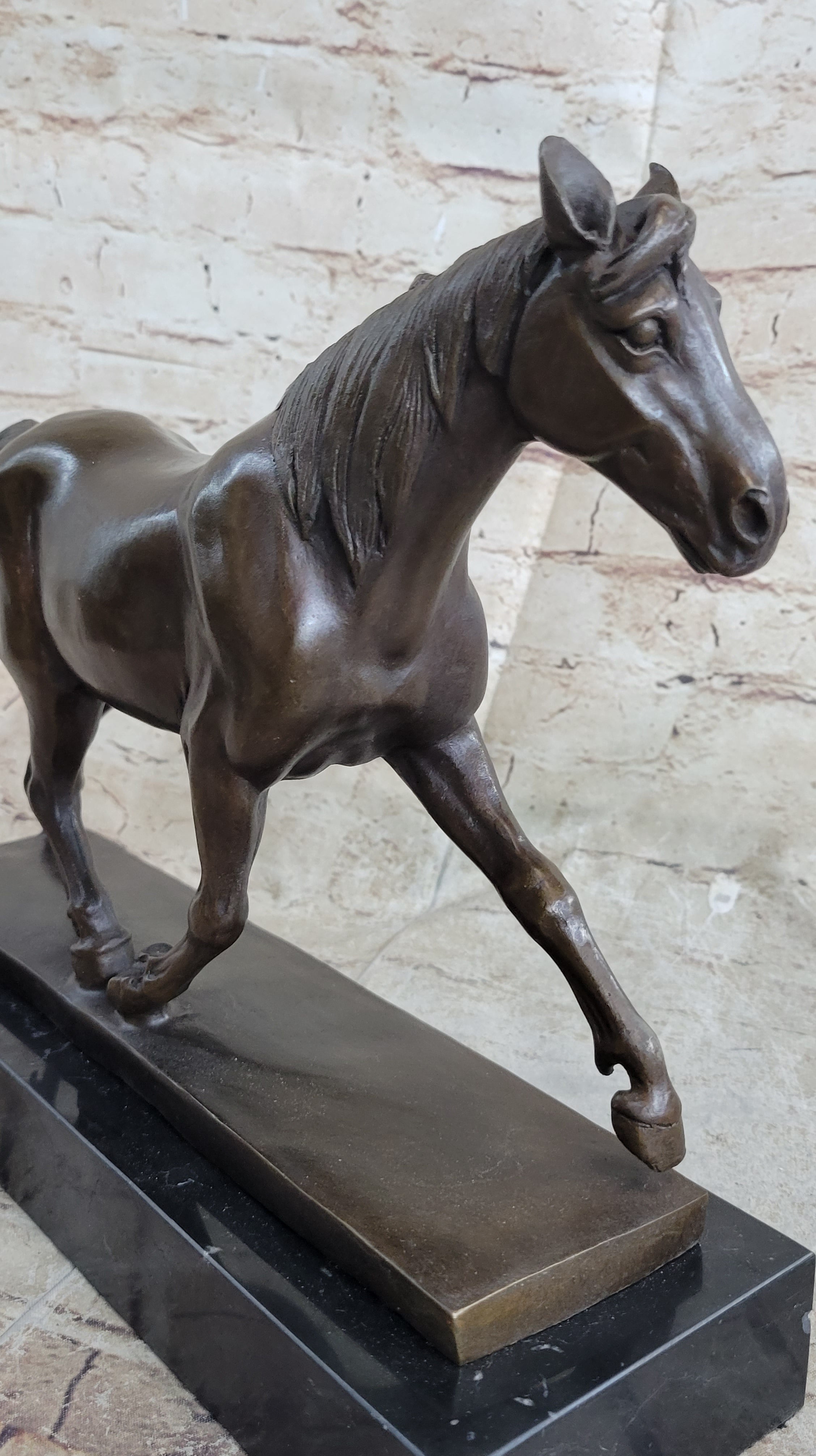 Signed Prosper Lecourtier Racing Horse Stallion Hot Cast Sculpture Marble Base