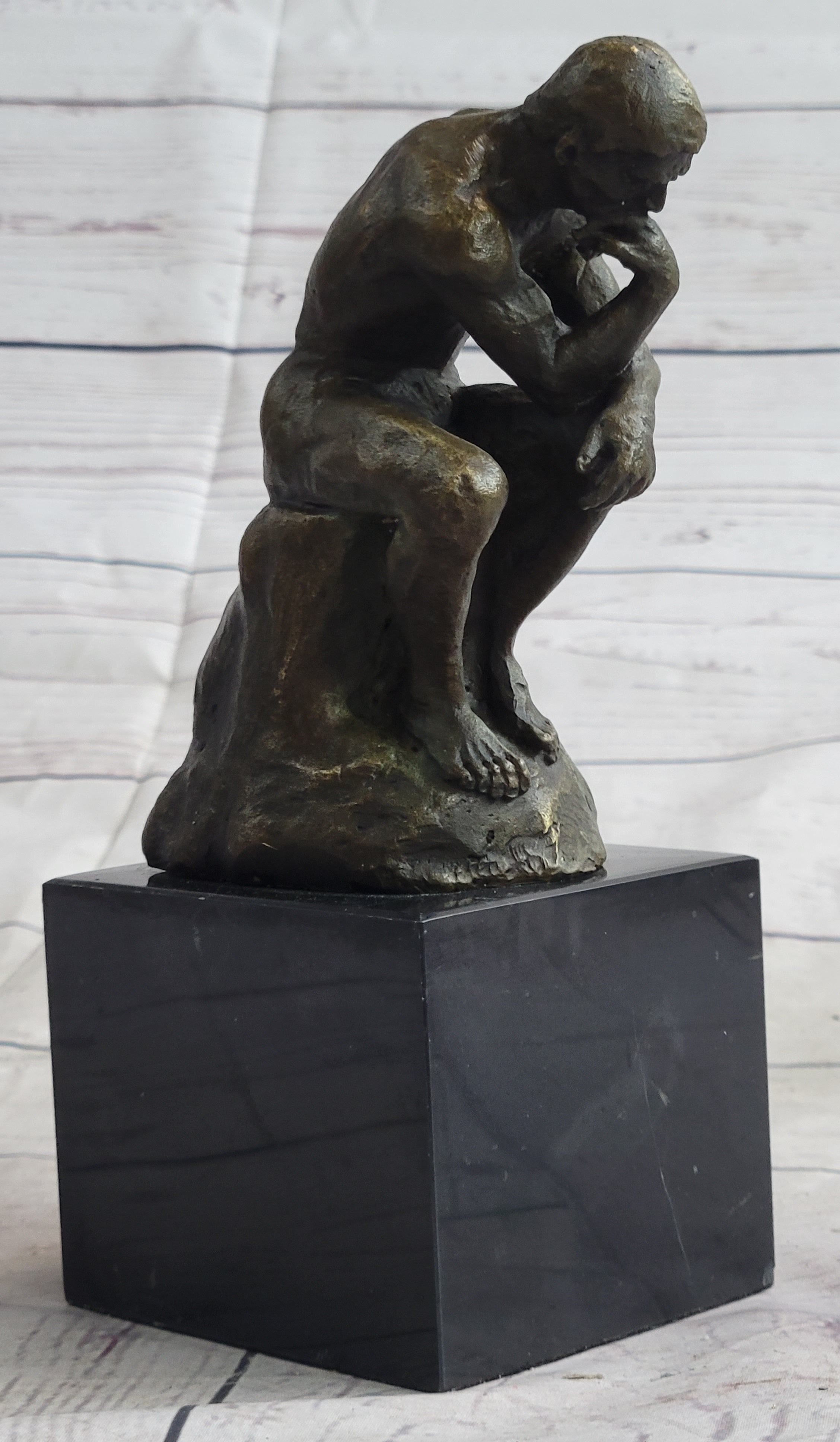 THINKING MAN THINKER Auguste Rodin Bronze Statue Sculpture Miniature Replica 5.5" x 3"