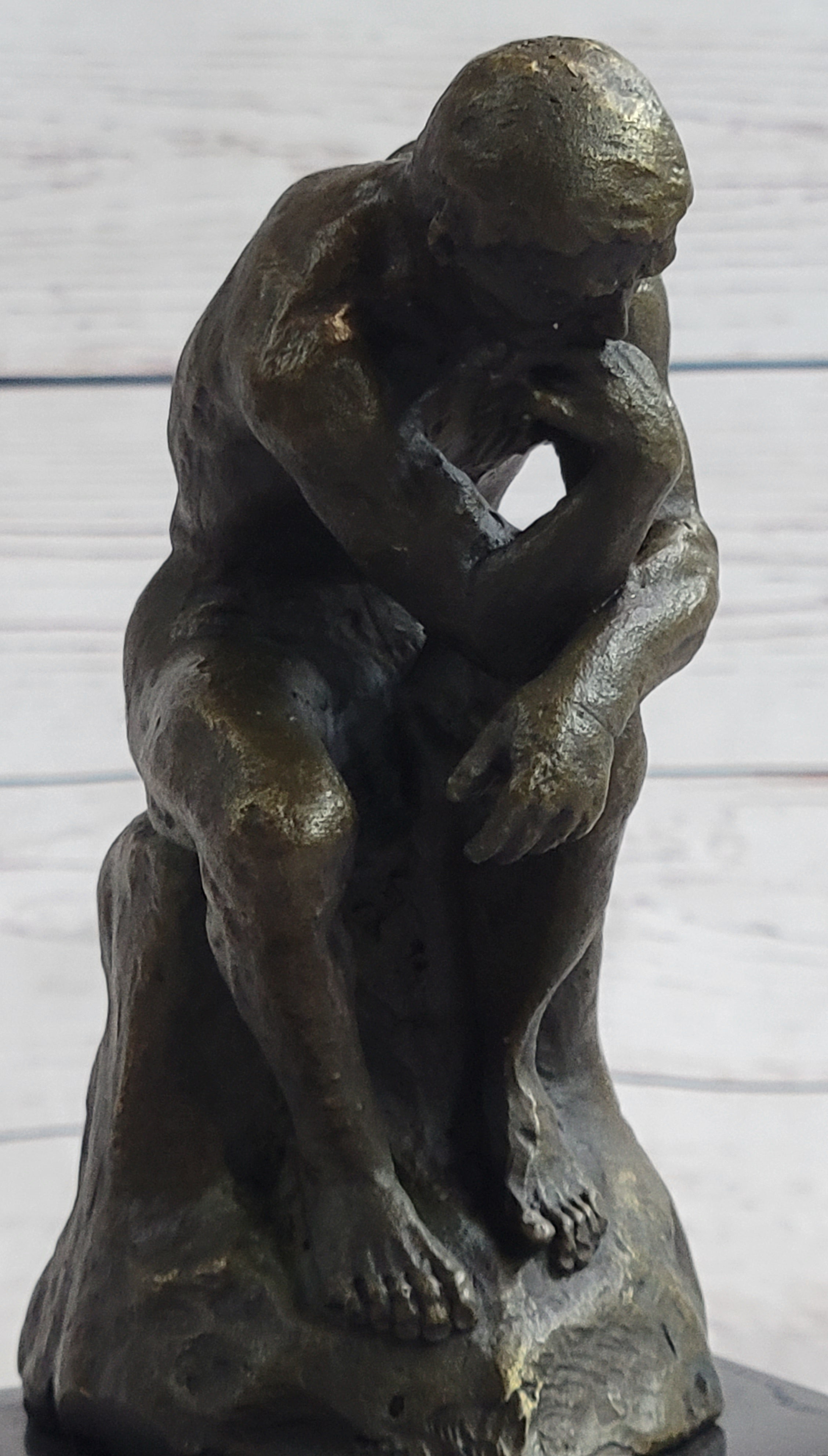 THINKING MAN THINKER Auguste Rodin Bronze Statue Sculpture Miniature Replica 5.5" x 3"