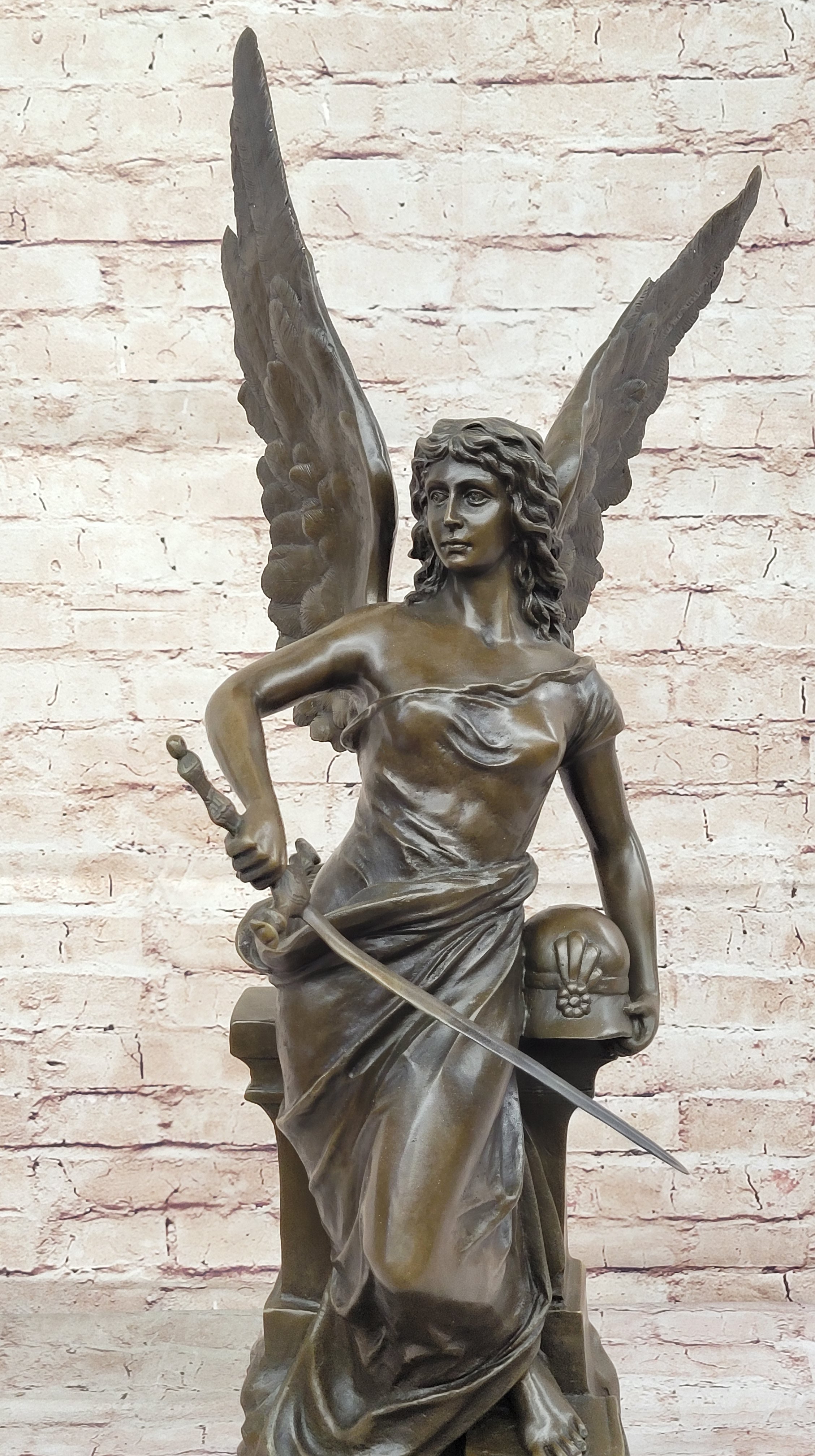 Winged Nike Goddess of Victory Angel w/ Sword Bronze Sculpture Statue