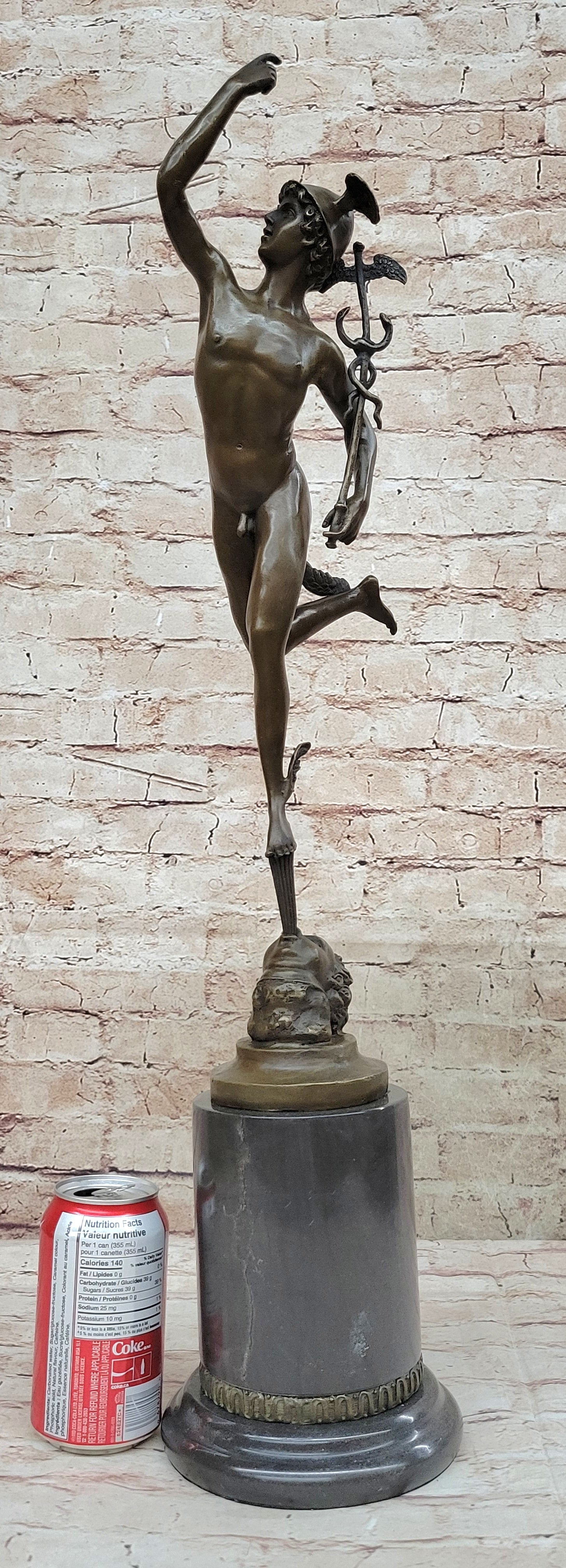 Flying Mercury Hermes w/ Caduceus Bronze Statue Sculpture Figure by Giambologna 21" x 13"