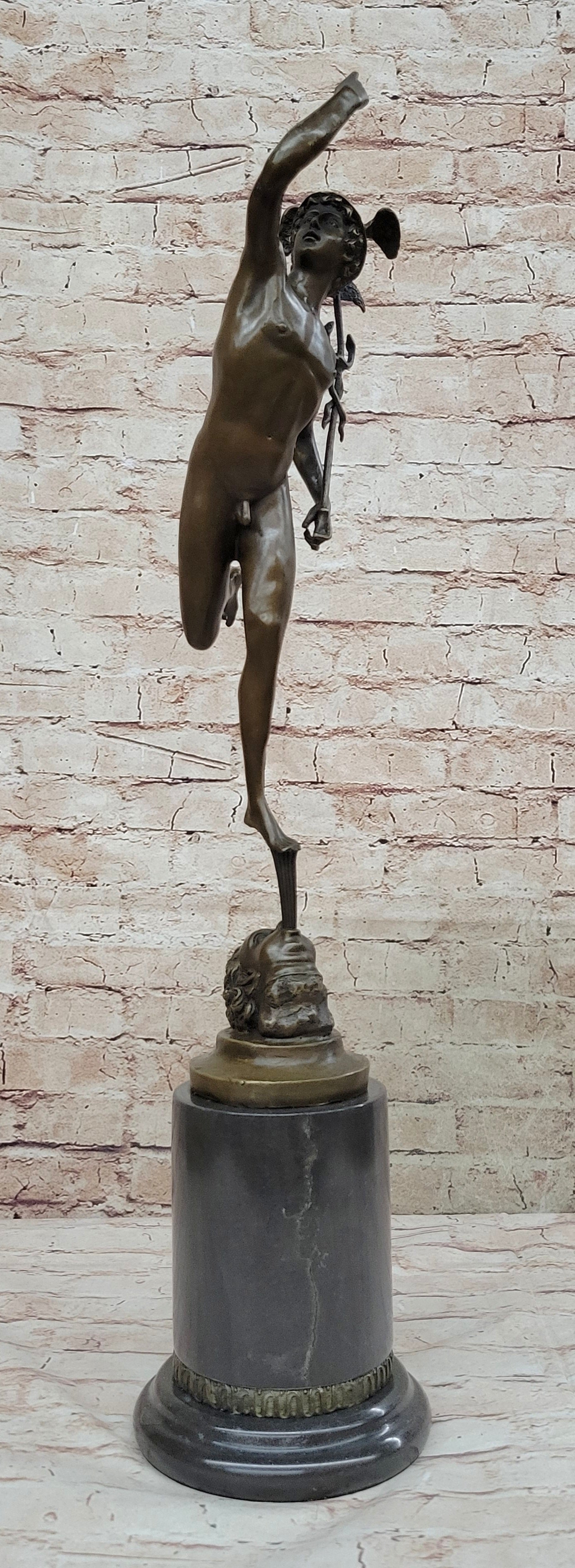 Flying Mercury Hermes w/ Caduceus Bronze Statue Sculpture Figure by Giambologna 21" x 13"