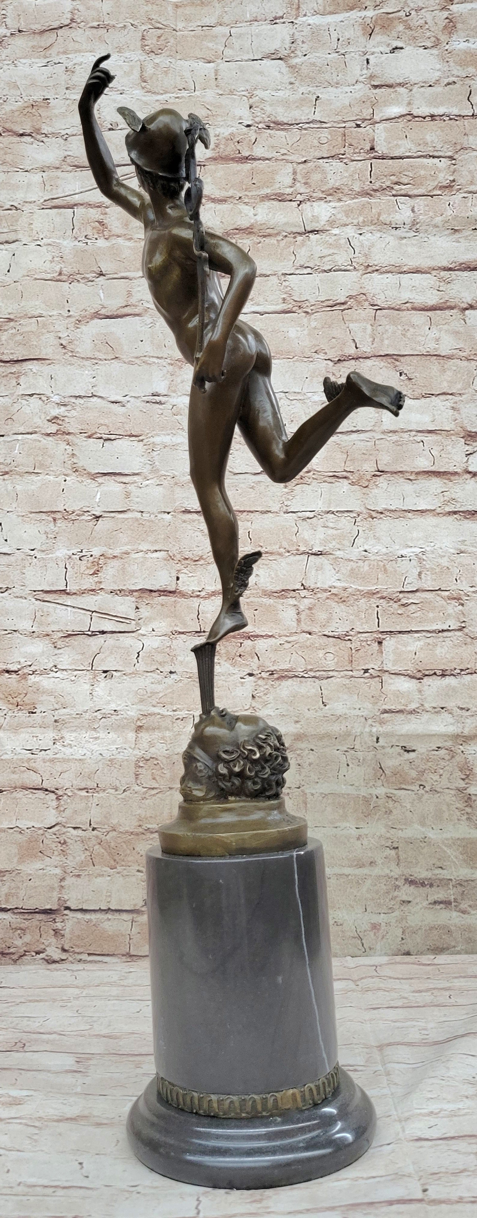 Flying Mercury Hermes w/ Caduceus Bronze Statue Sculpture Figure by Giambologna 21" x 13"