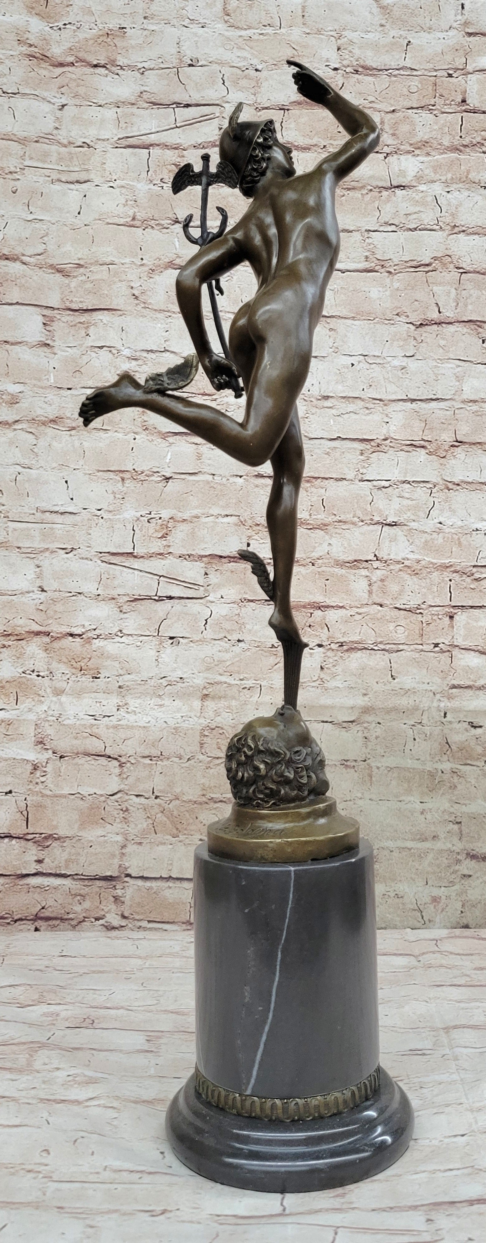 Flying Mercury Hermes w/ Caduceus Bronze Statue Sculpture Figure by Giambologna 21" x 13"