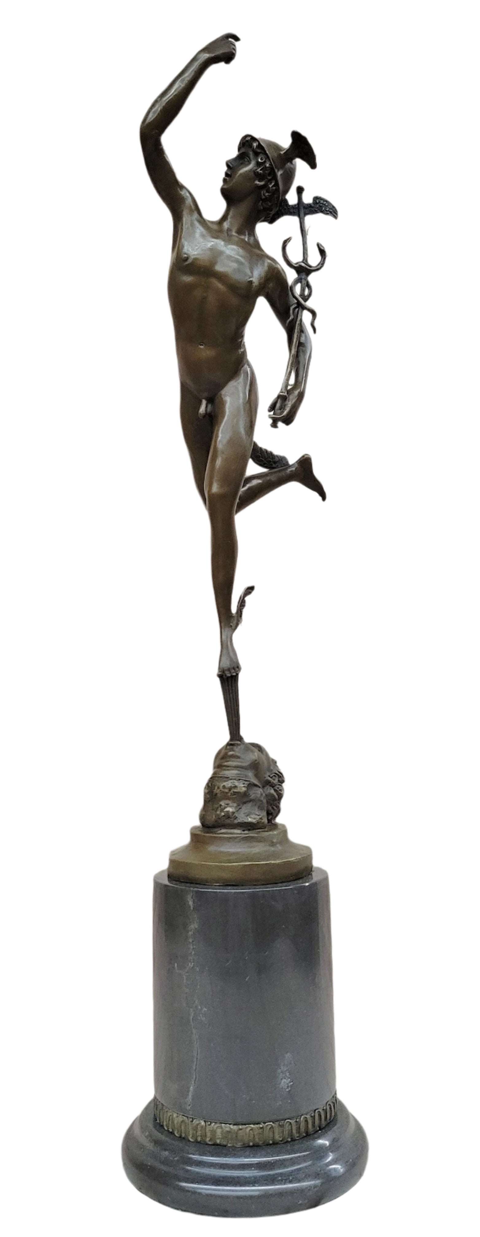 Flying Mercury Hermes w/ Caduceus Bronze Statue Sculpture Figure by Giambologna 21" x 13"