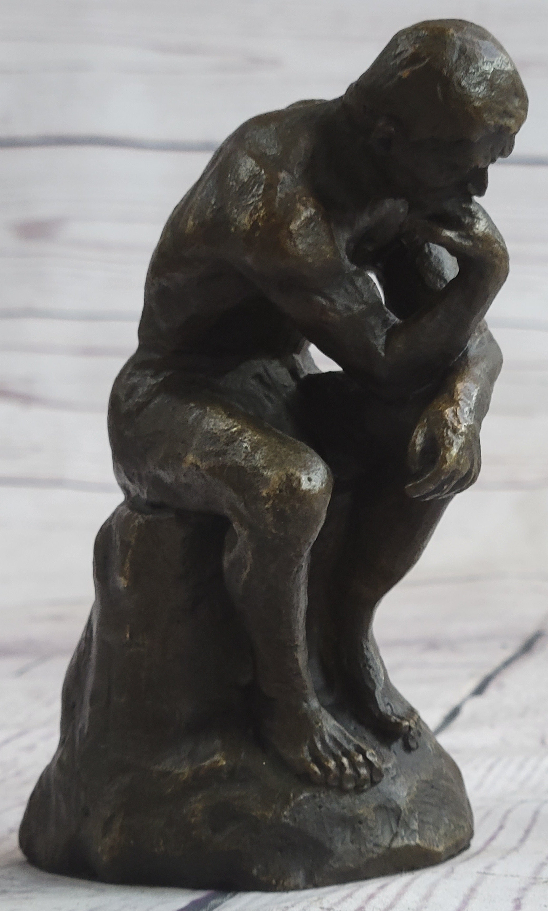 Miniature Replica Auguste Rodin Thinker Thinking Man Bronze Sculpture Statue Figure