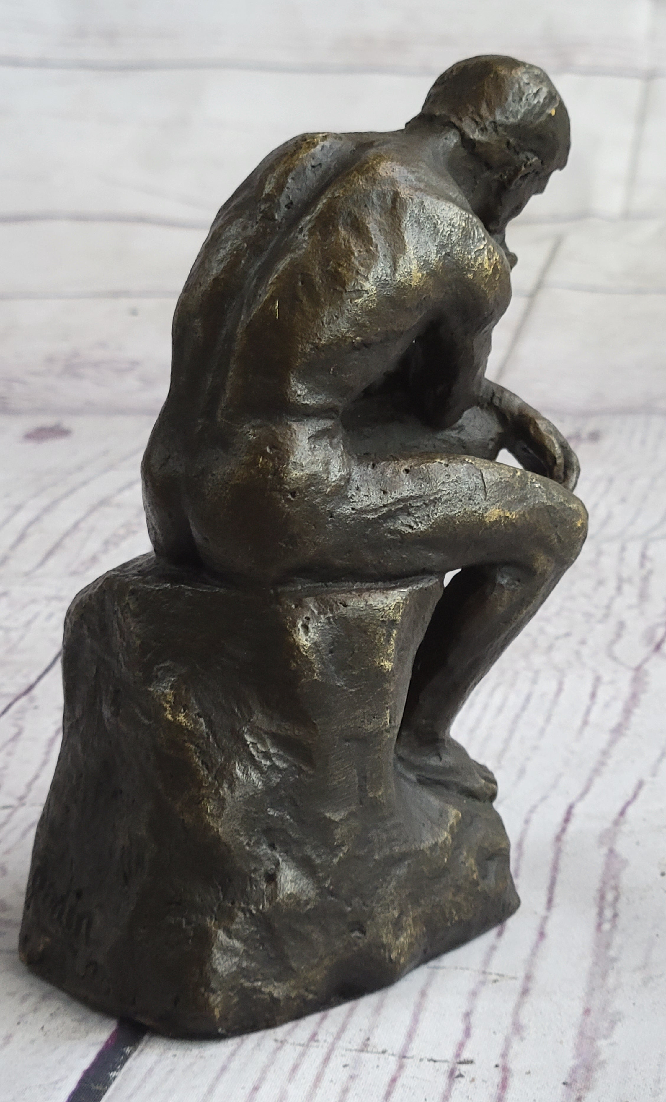 Miniature Replica Auguste Rodin Thinker Thinking Man Bronze Sculpture Statue Figure