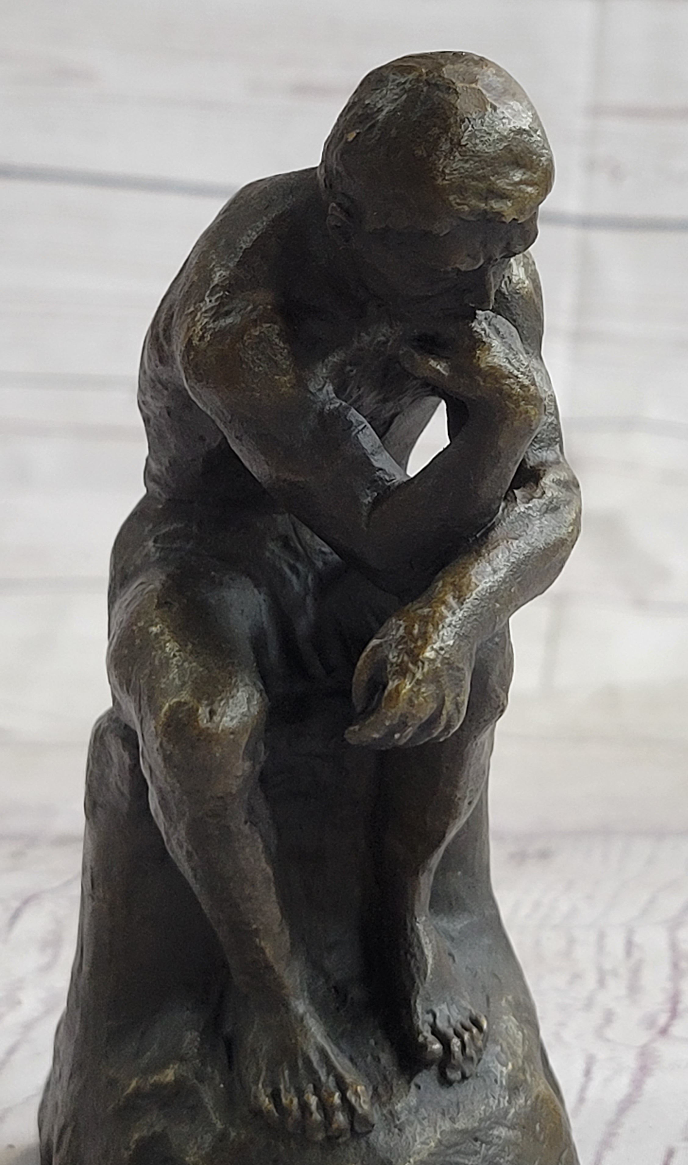 Miniature Replica Auguste Rodin Thinker Thinking Man Bronze Sculpture Statue Figure