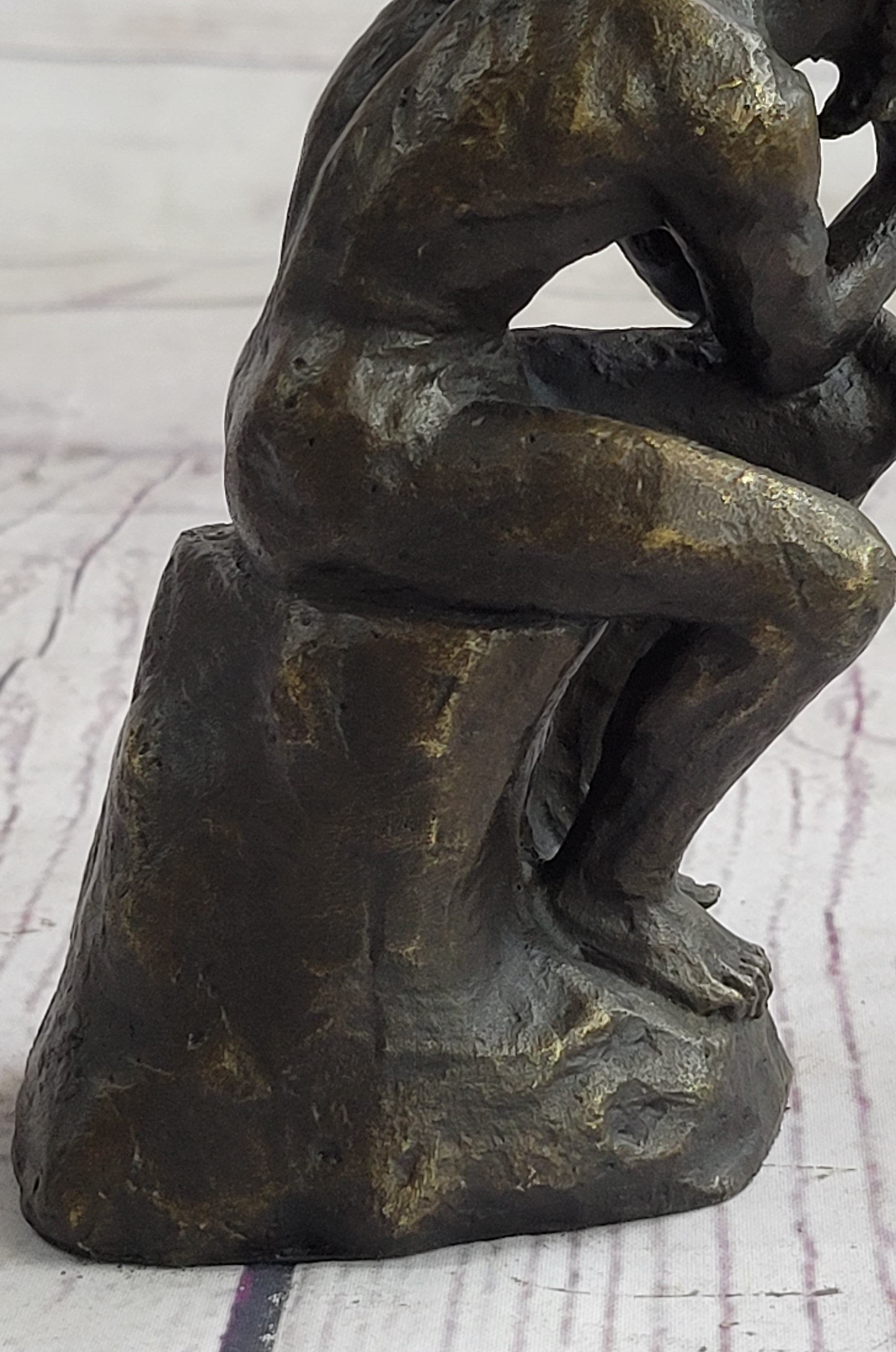 Miniature Replica Auguste Rodin Thinker Thinking Man Bronze Sculpture Statue Figure