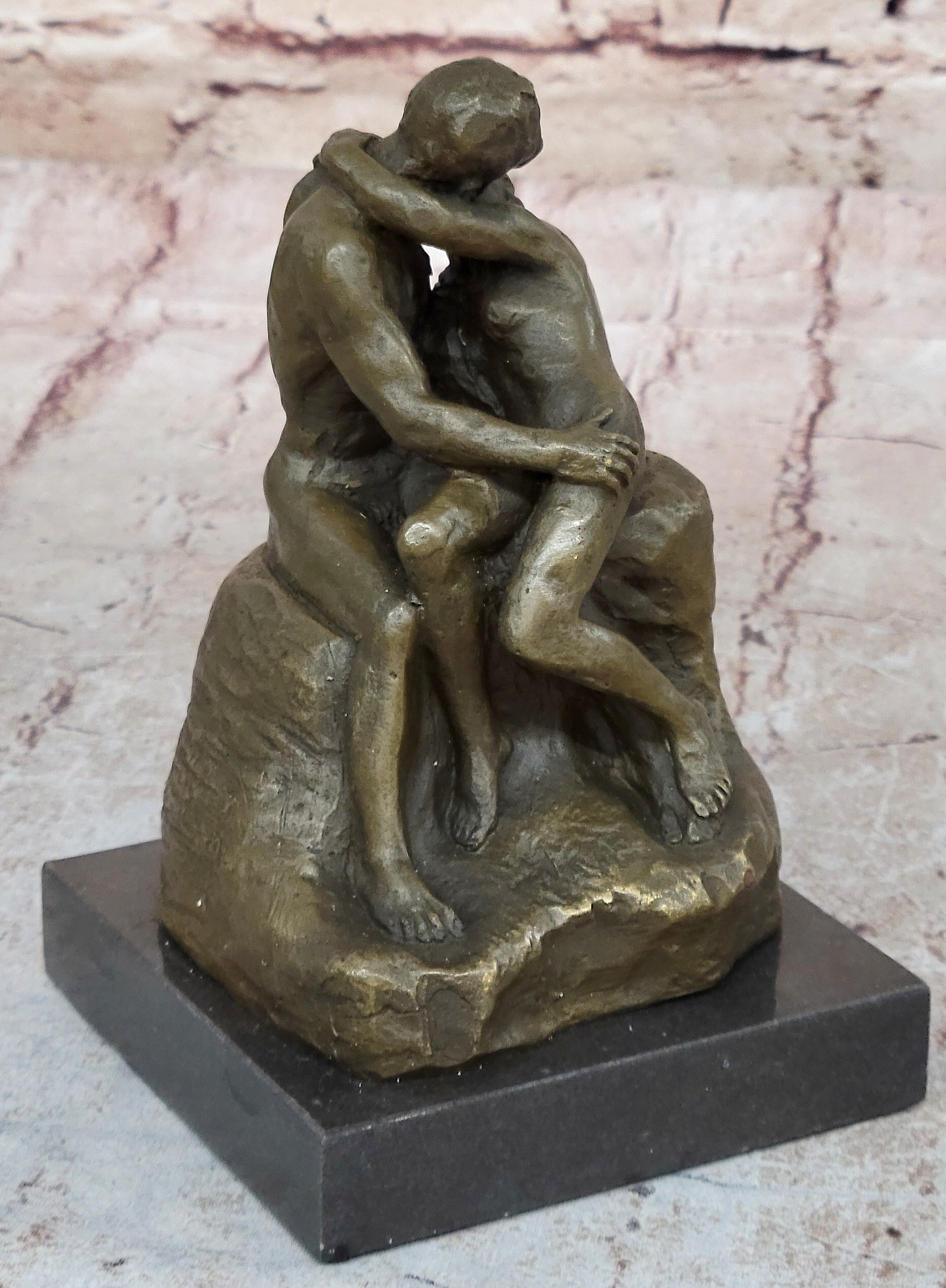 Vintage bronze the Kiss Nude Statue Rodin Sculpture Art Deco Lost wax Figurine