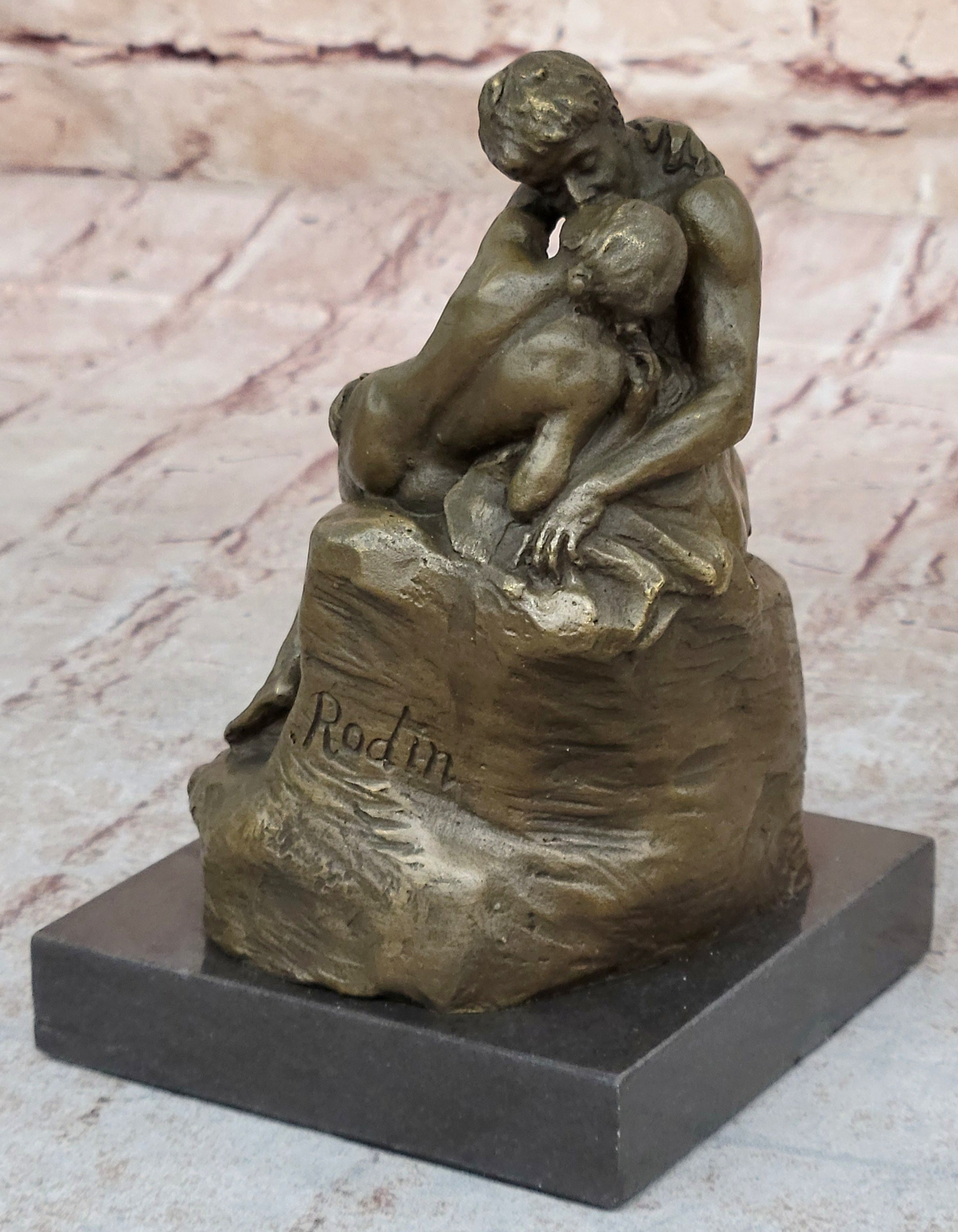 Vintage bronze the Kiss Nude Statue Rodin Sculpture Art Deco Lost wax Figurine