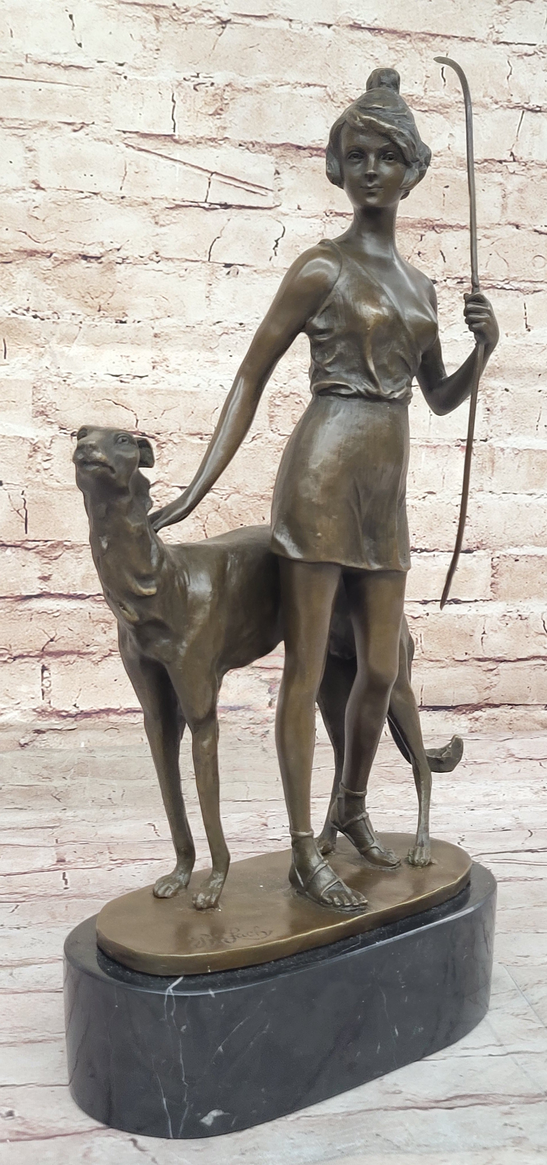 Diana the Huntress with Companion Dog by  Bruno Zach Bronze Sculpture