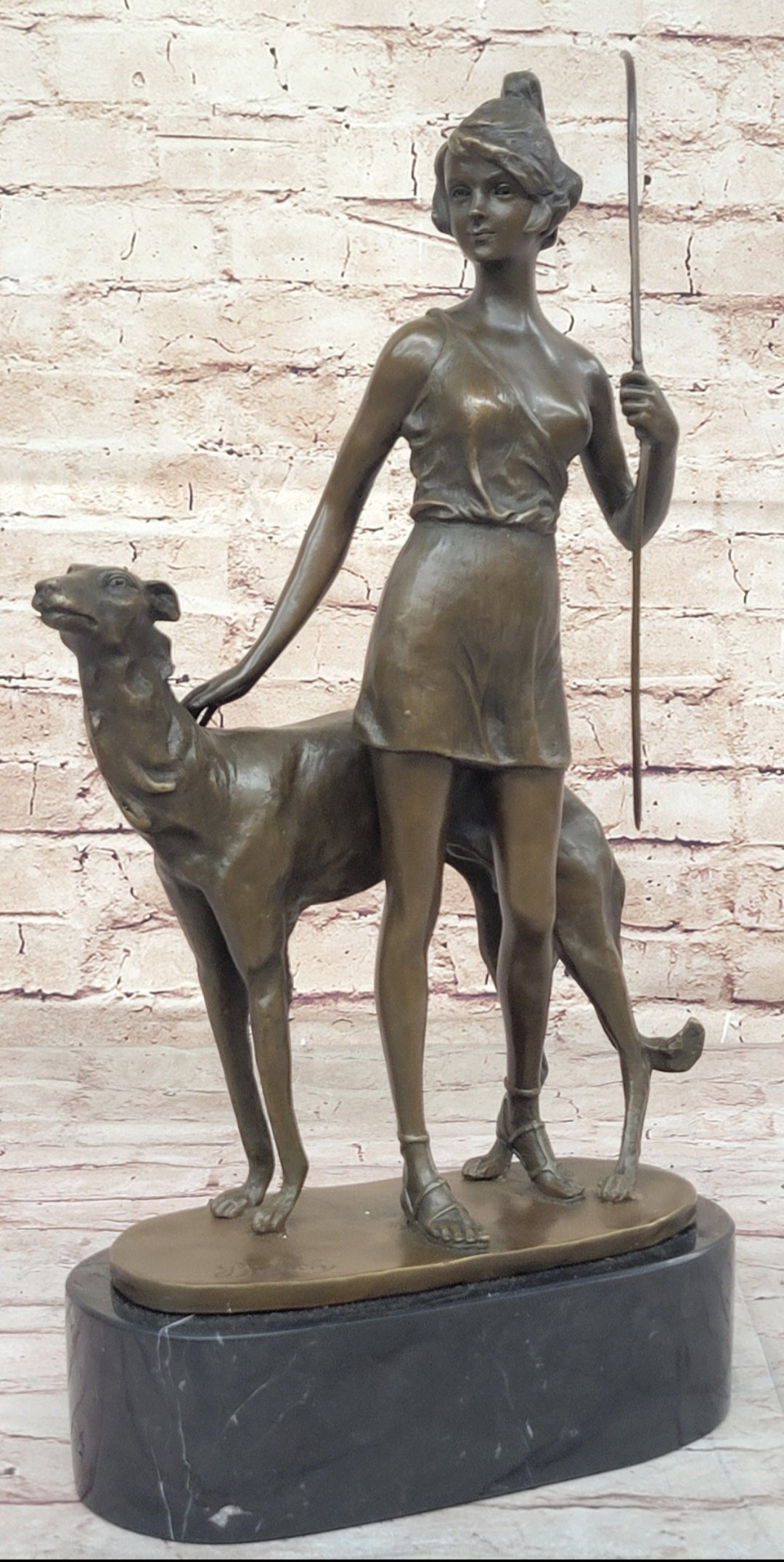 Diana the Huntress with Companion Dog by  Bruno Zach Bronze Sculpture