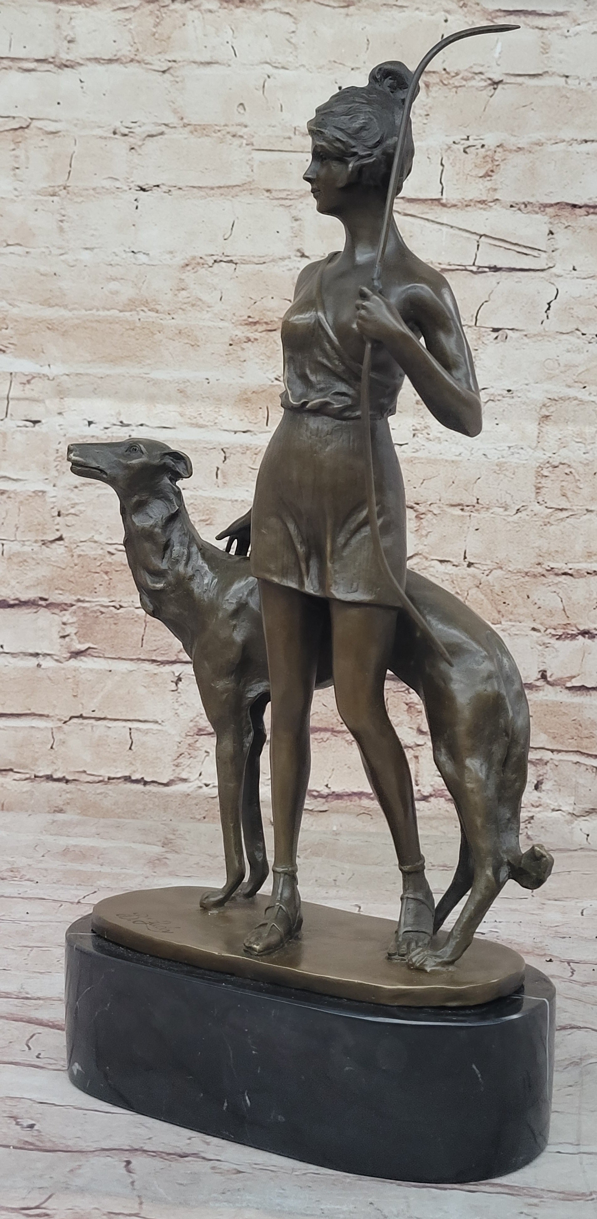 Diana the Huntress with Companion Dog by  Bruno Zach Bronze Sculpture