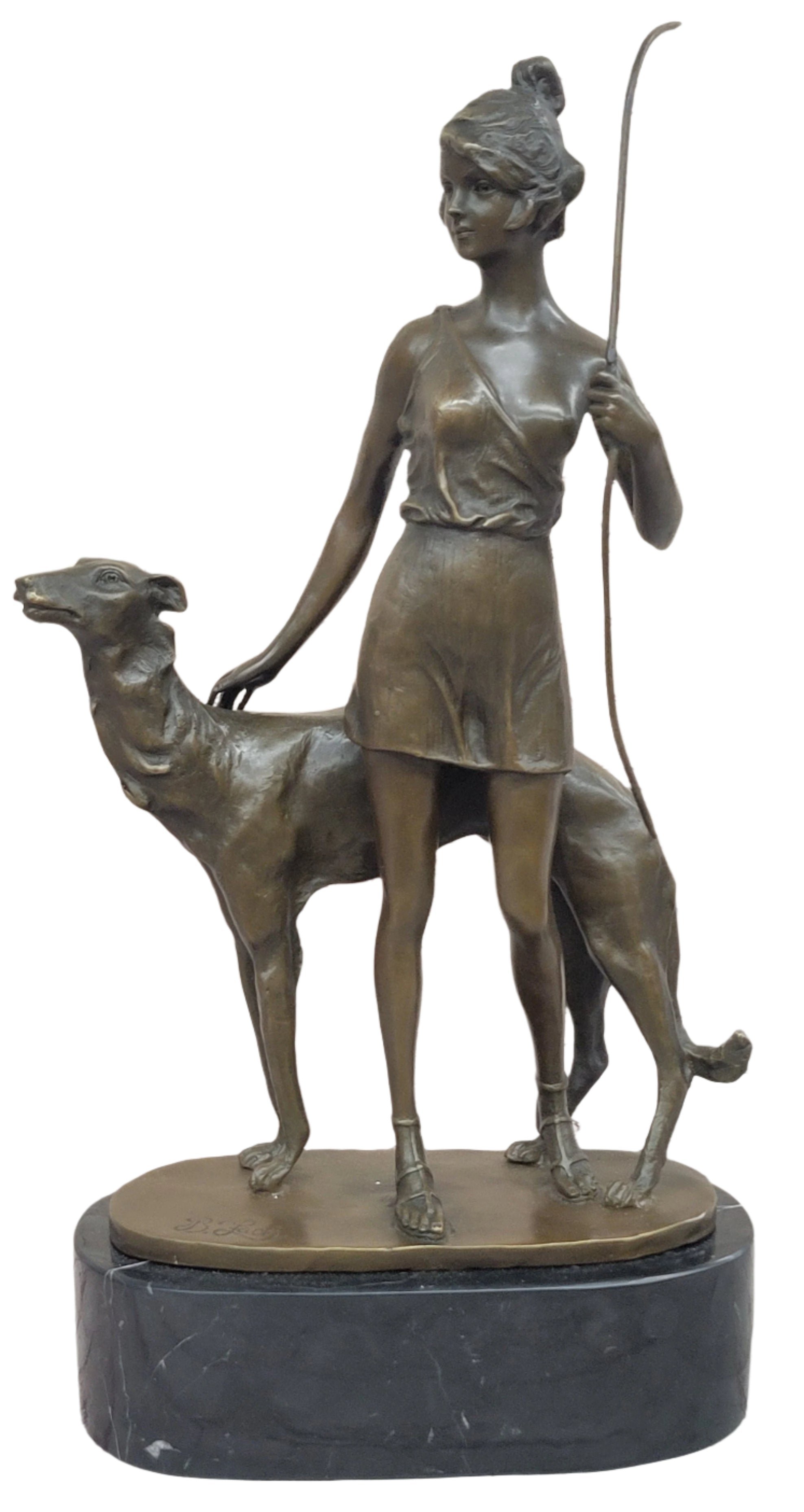 Diana the Huntress with Companion Dog by  Bruno Zach Bronze Sculpture