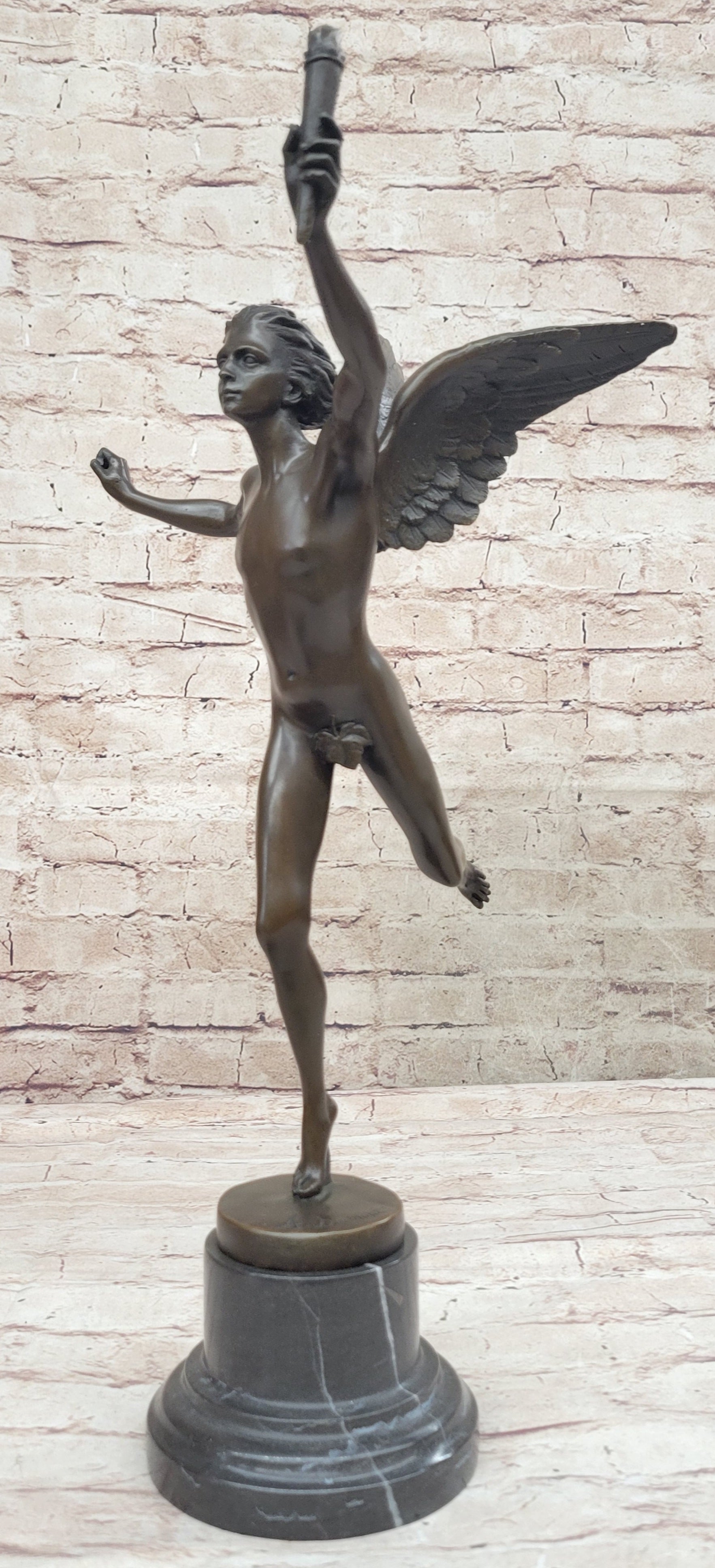 Hot Cast Bronze Art Deco Nude Male Winged Angel Sculpture Statue Figure by Dumont