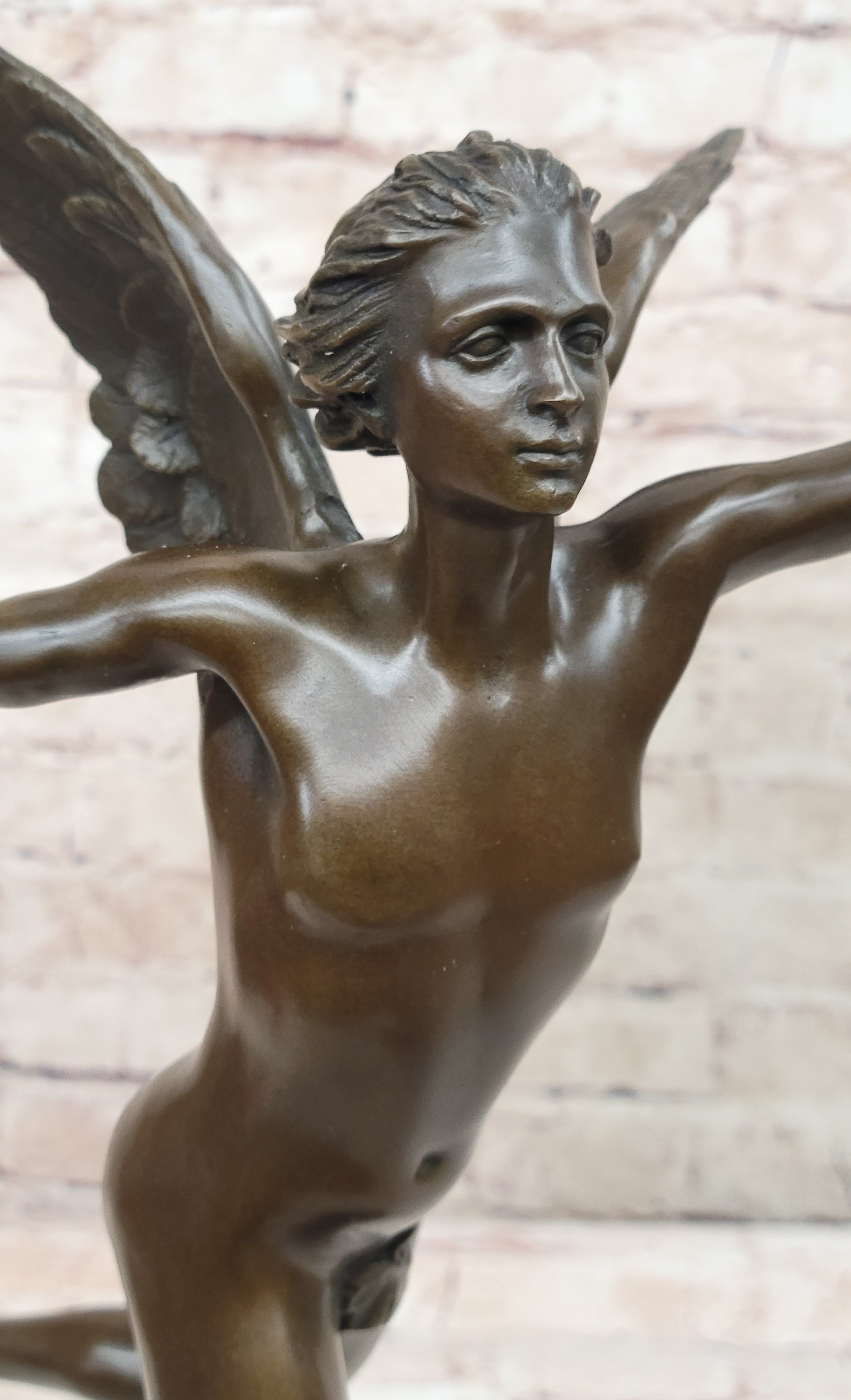 Hot Cast Bronze Art Deco Nude Male Winged Angel Sculpture Statue Figure by Dumont