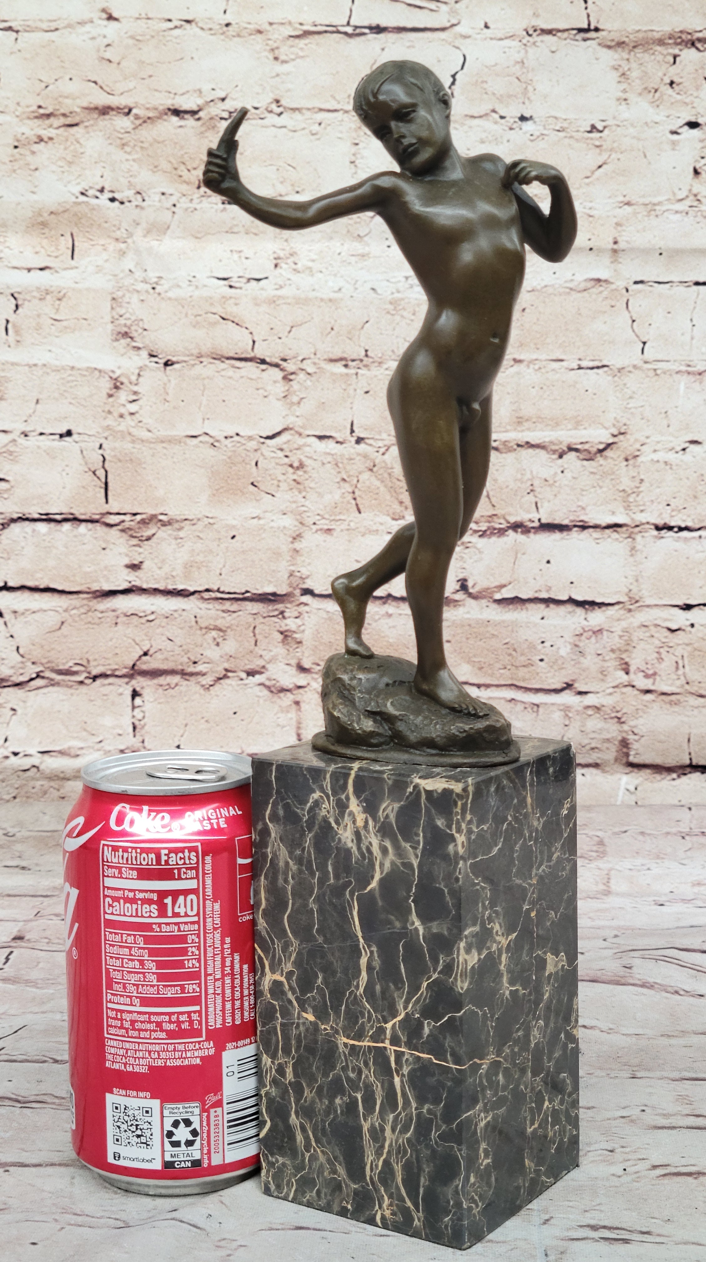 Nude Male Figure with Sling - Bronze Sculpture on Marble Base by Milo