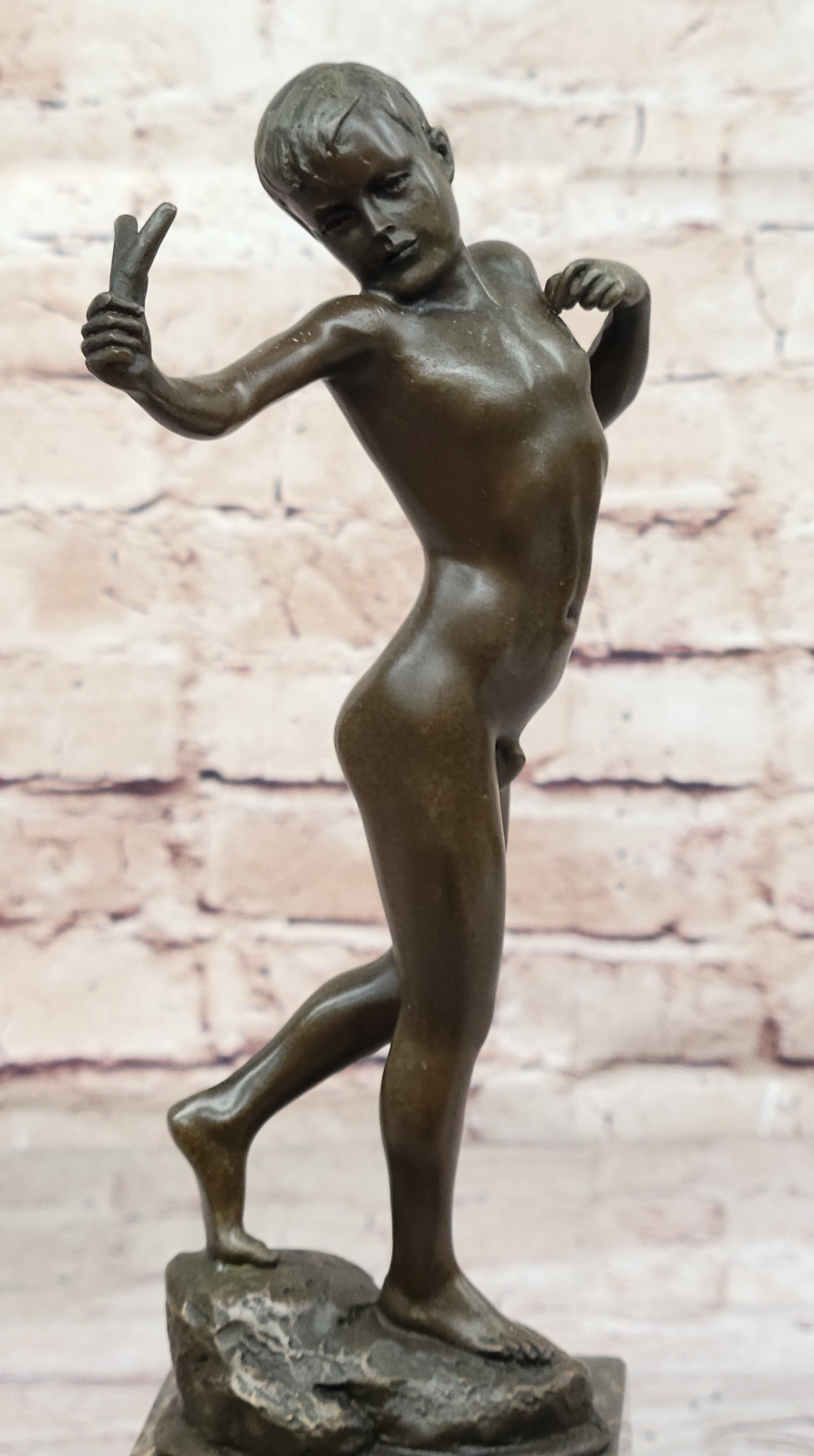 Nude Male Figure with Sling - Bronze Sculpture on Marble Base by Milo