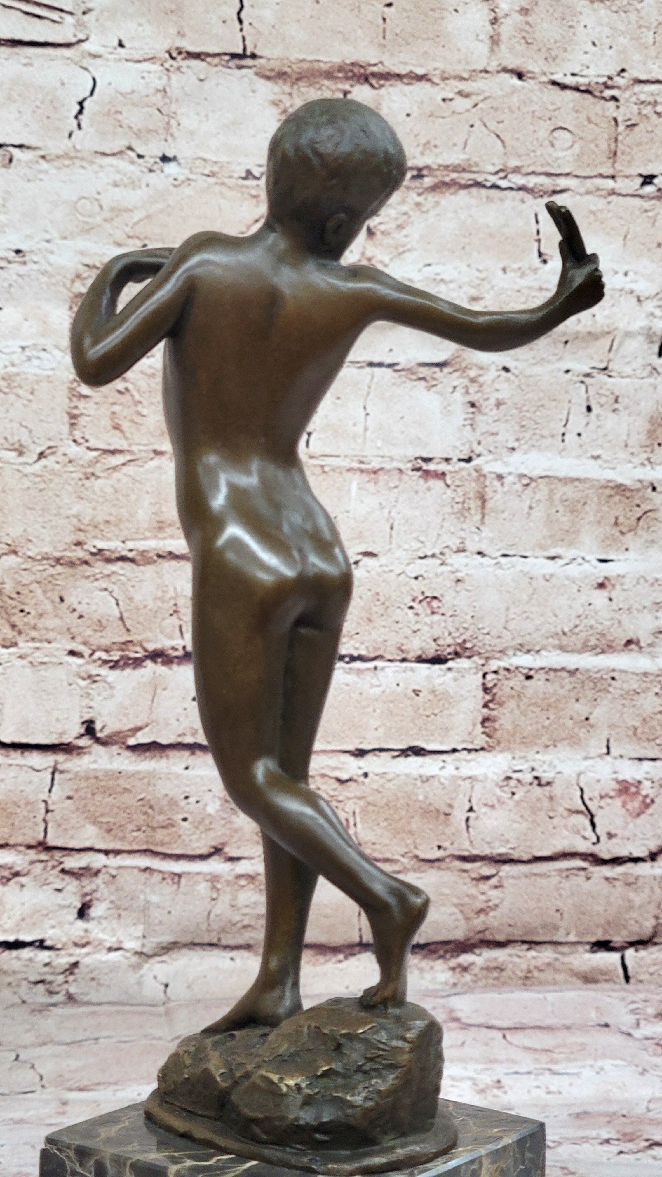 Nude Male Figure with Sling - Bronze Sculpture on Marble Base by Milo