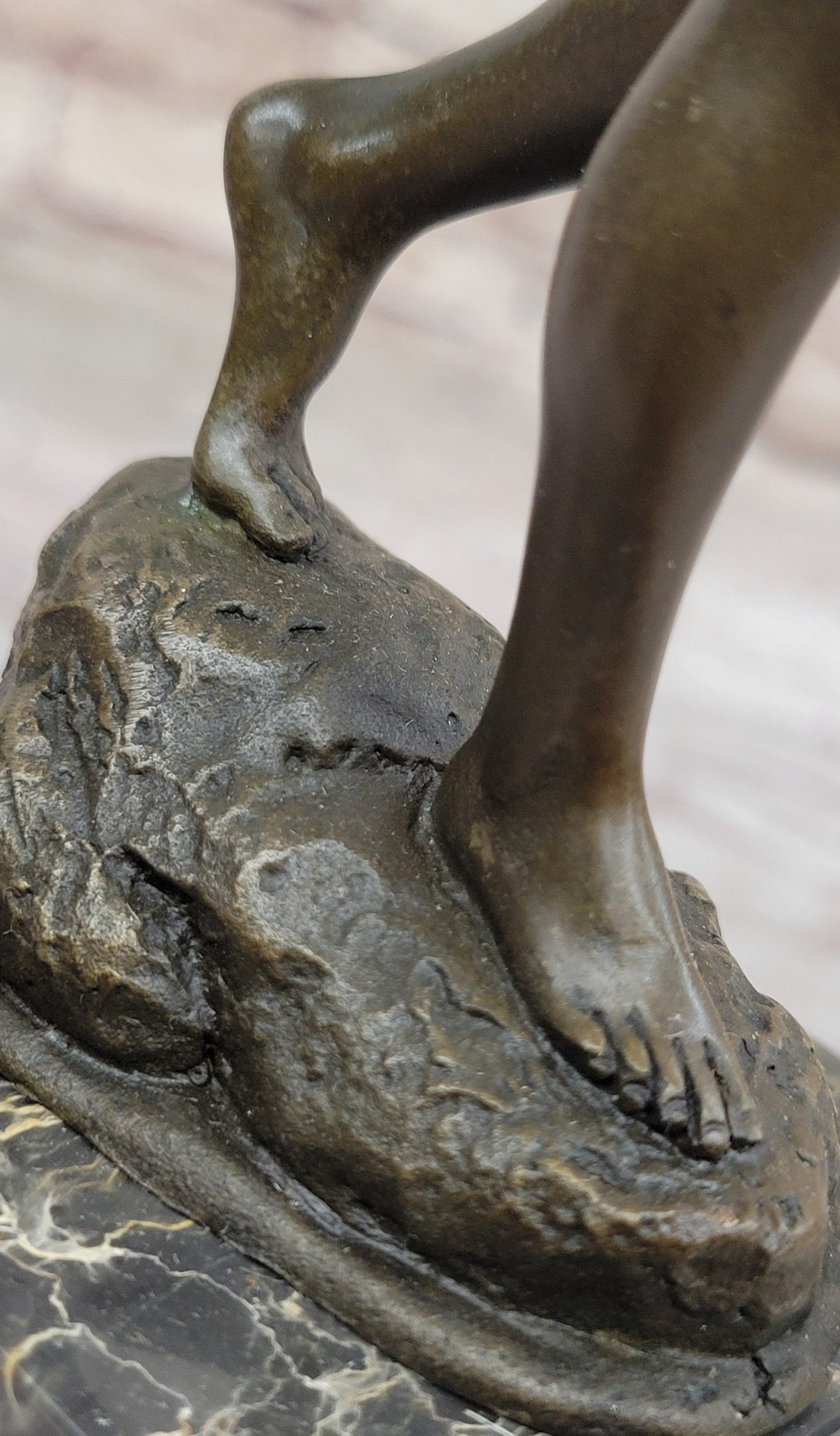 Nude Male Figure with Sling - Bronze Sculpture on Marble Base by Milo