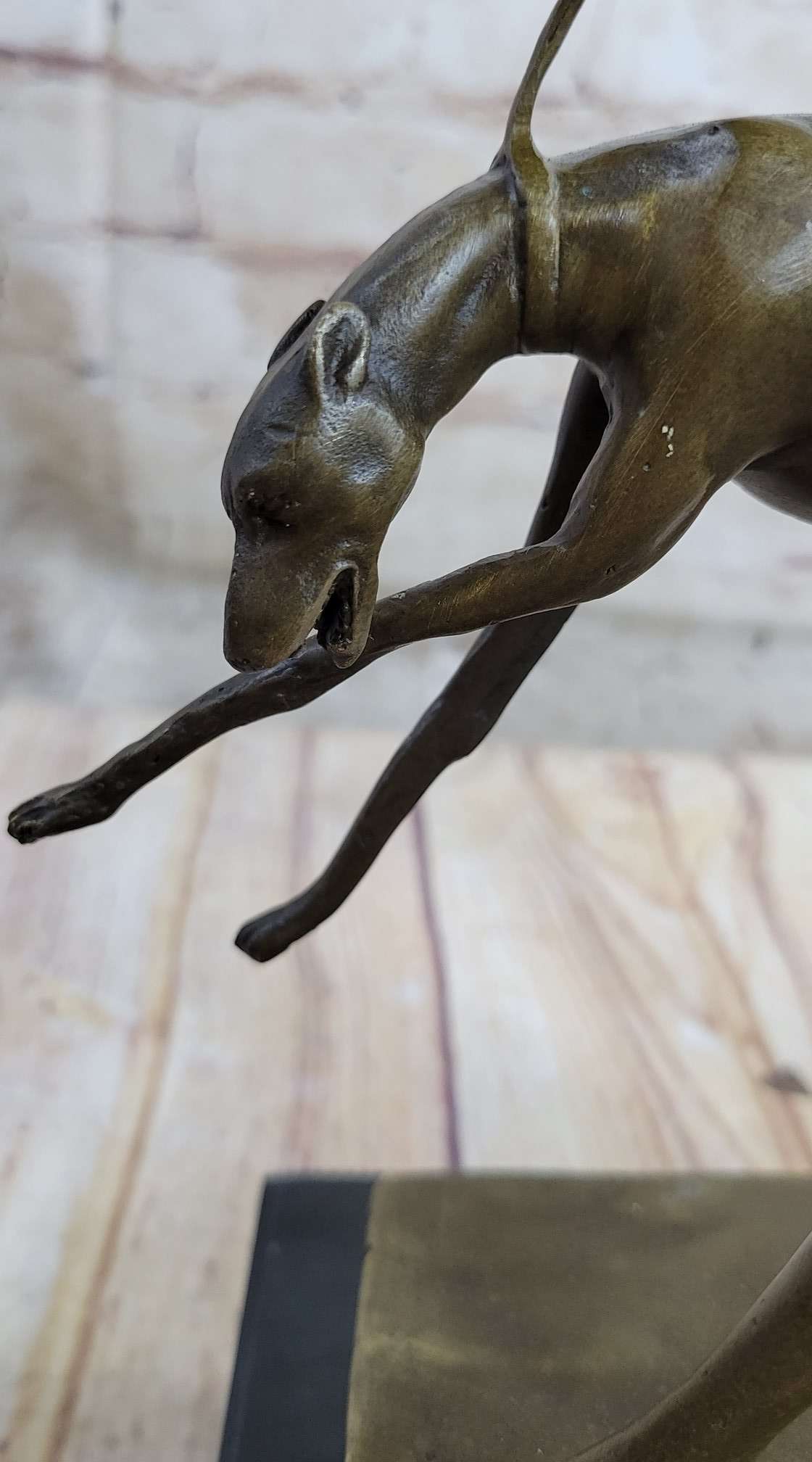 Signed Nude Diana the Huntress with Hunting dog Bronze Sculpture Marble Base Statue