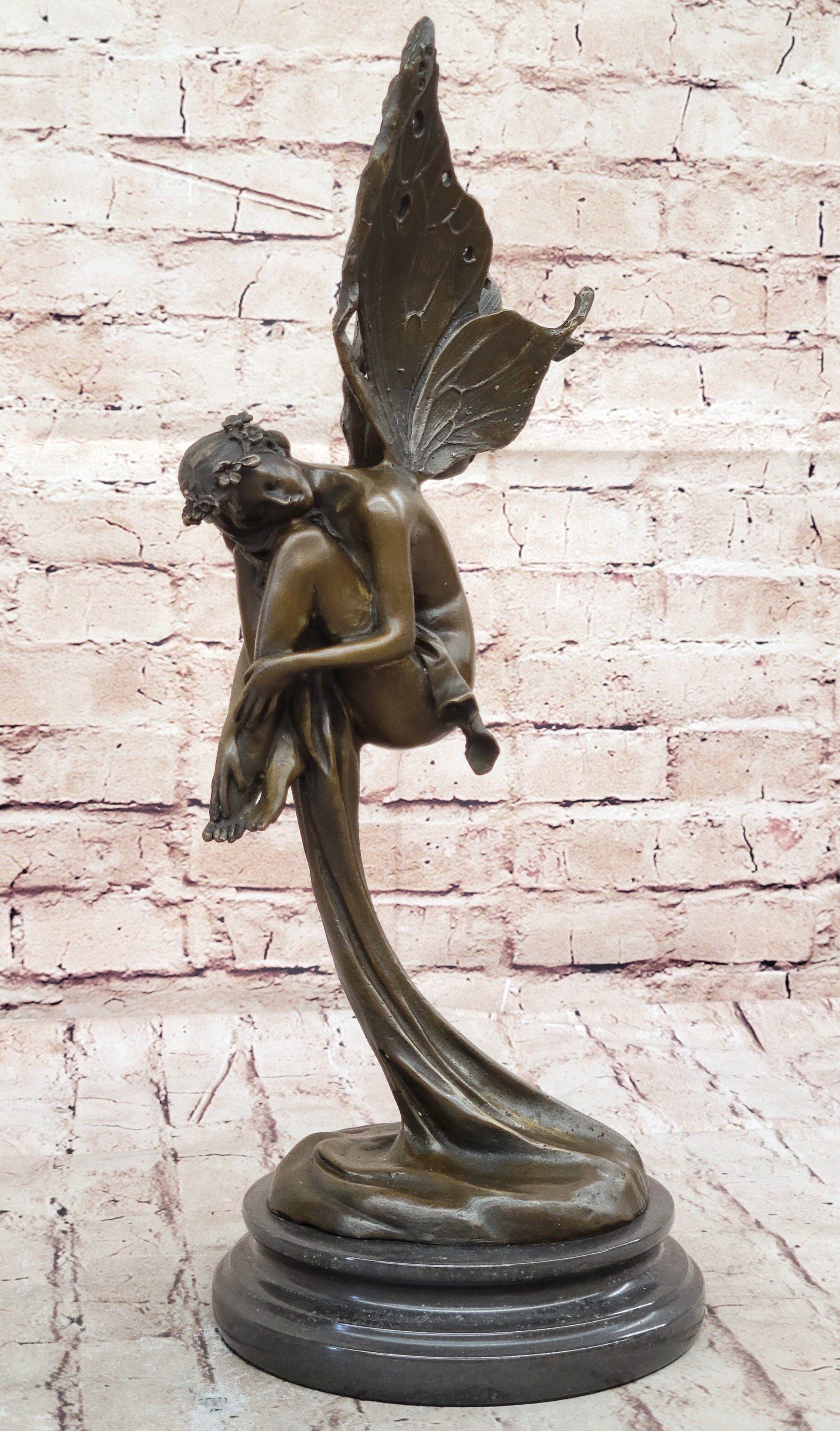 Sleeping Winged Fairy Angel Nymph Bronze Fantasy Statue Sculpture Collectible 15.5" x 6"