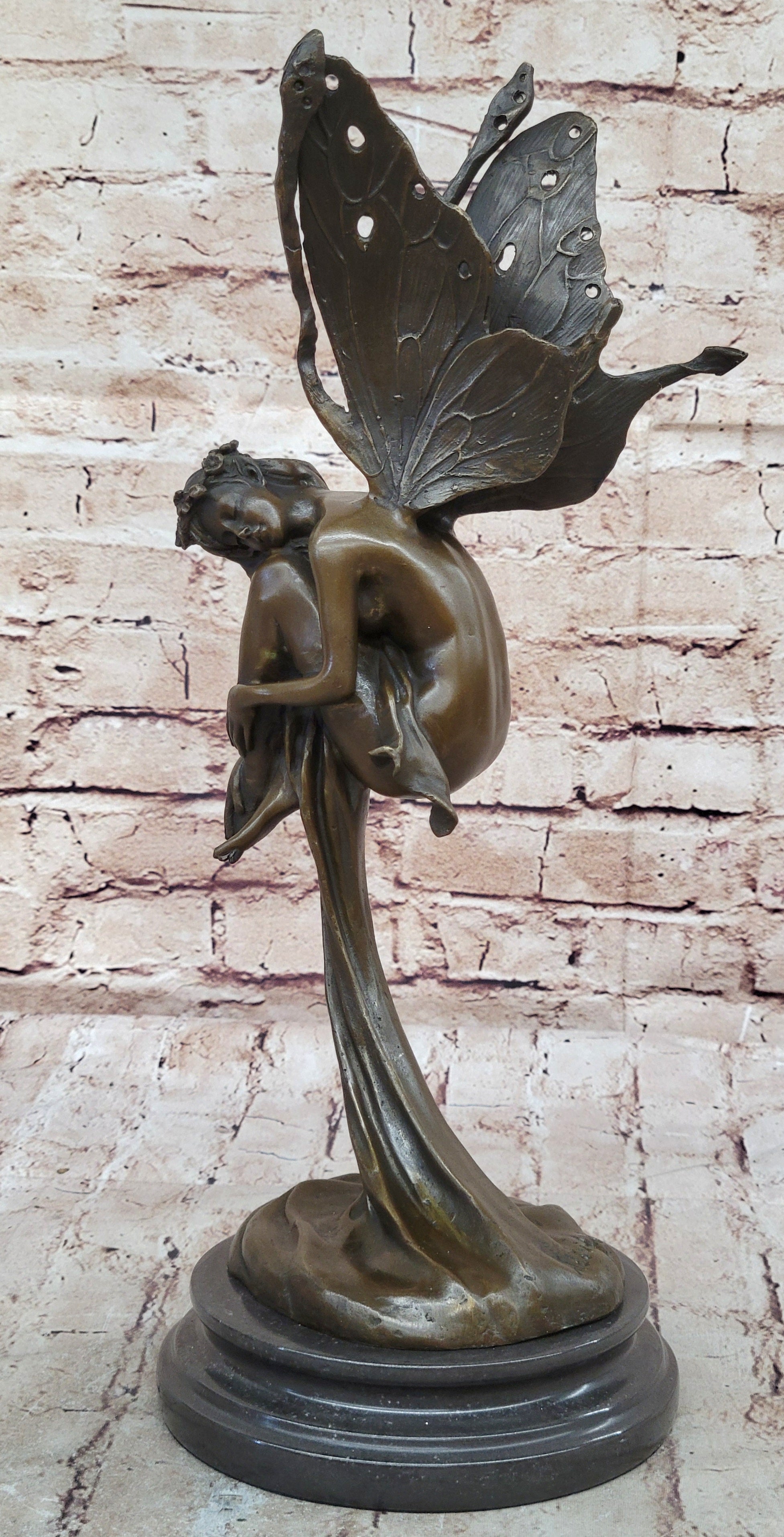 Sleeping Winged Fairy Angel Nymph Bronze Fantasy Statue Sculpture Collectible 15.5" x 6"