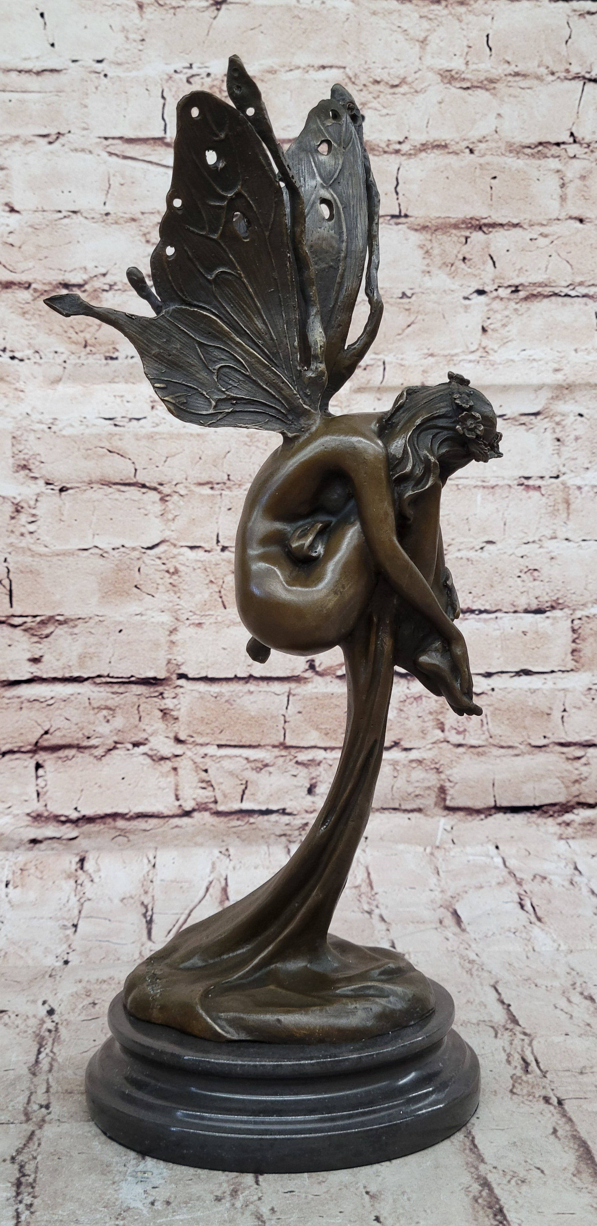 Sleeping Winged Fairy Angel Nymph Bronze Fantasy Statue Sculpture Collectible 15.5" x 6"