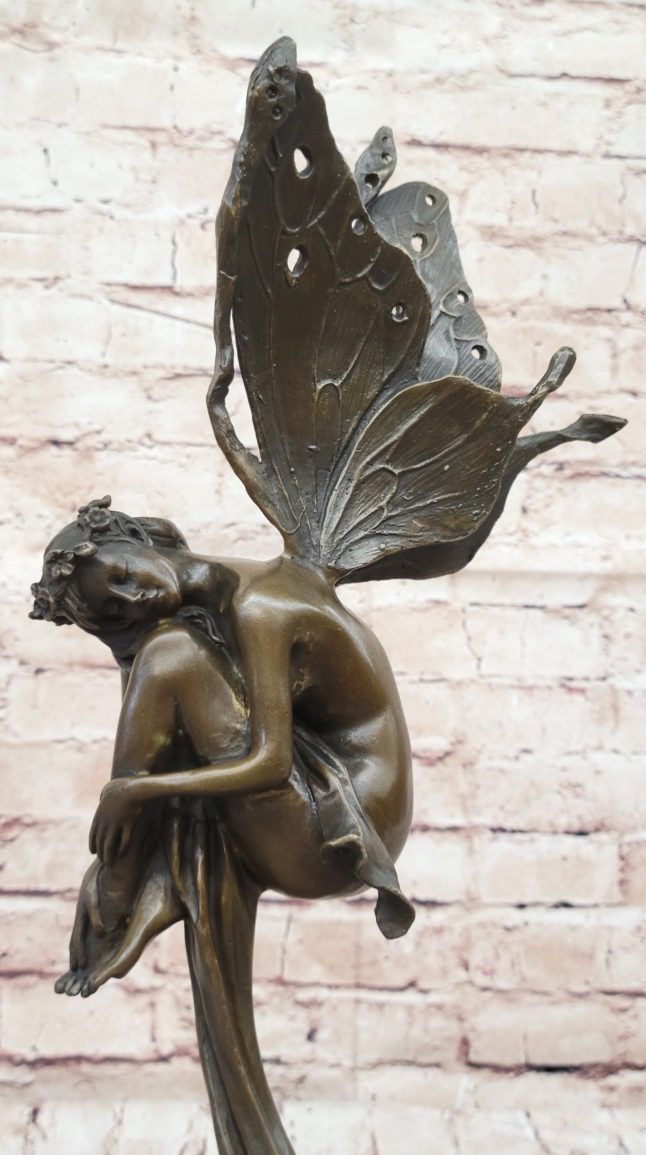 Sleeping Winged Fairy Angel Nymph Bronze Fantasy Statue Sculpture Collectible 15.5" x 6"