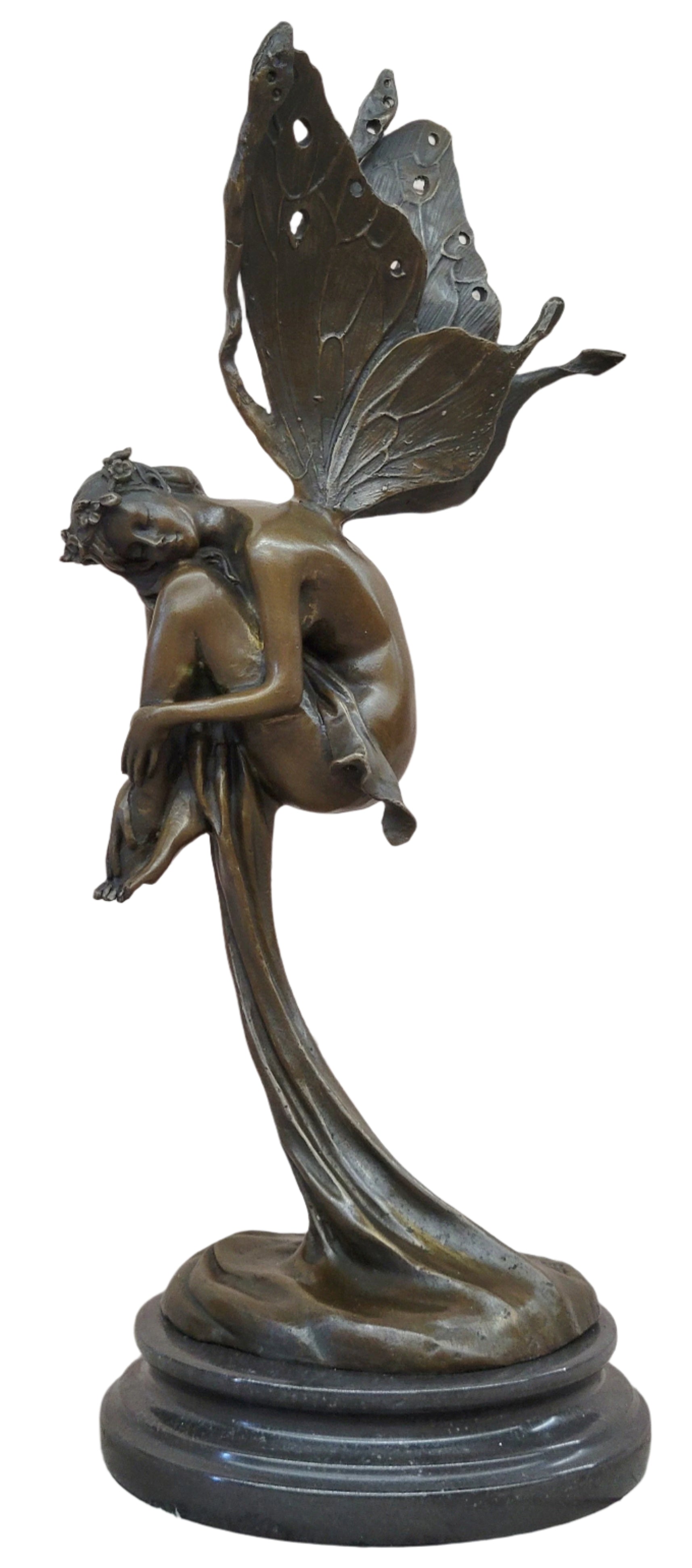 Sleeping Winged Fairy Angel Nymph Bronze Fantasy Statue Sculpture Collectible 15.5" x 6"