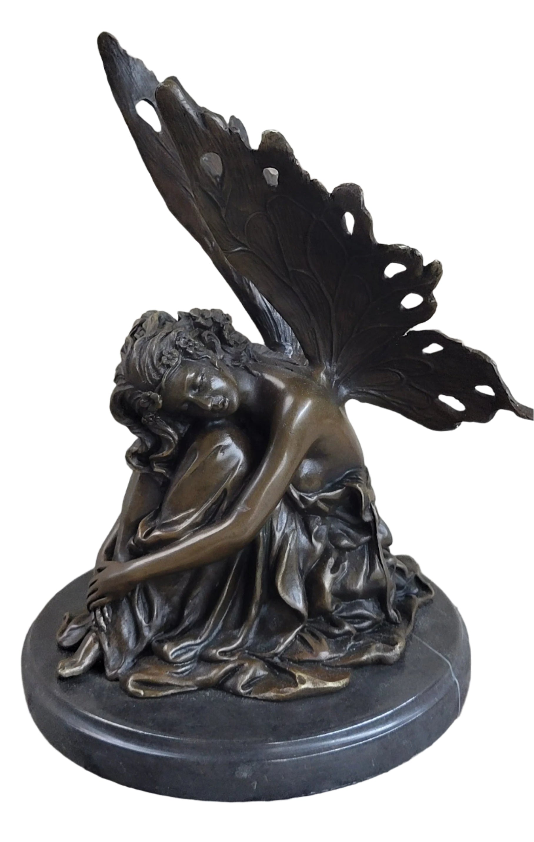 Sleeping Fairy Winged Angel Girl Bronze Statue Sculpture Signed Original Art 9.5" x 6.5"