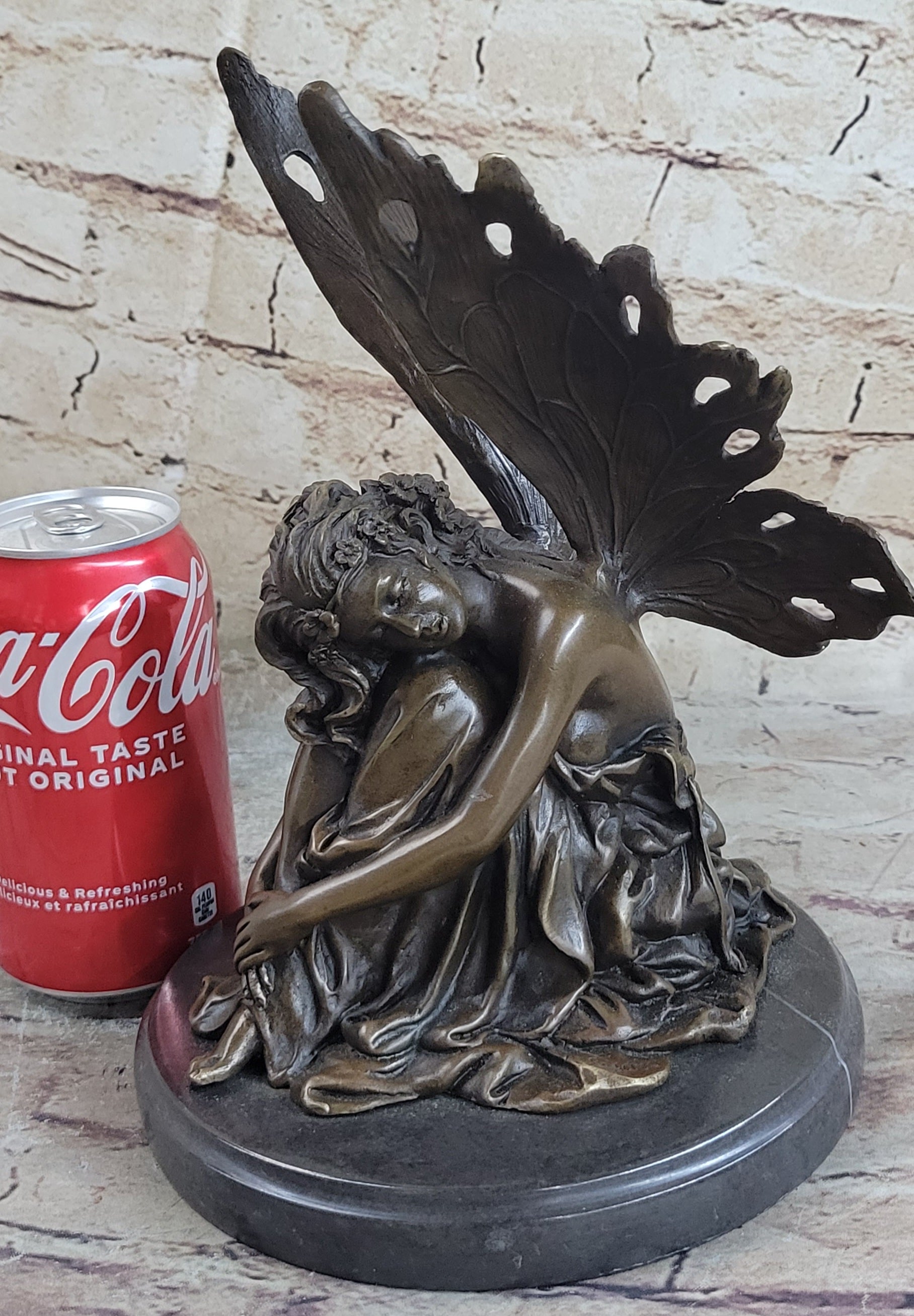 Sleeping Fairy Winged Angel Girl Bronze Statue Sculpture Signed Original Art 9.5" x 6.5"