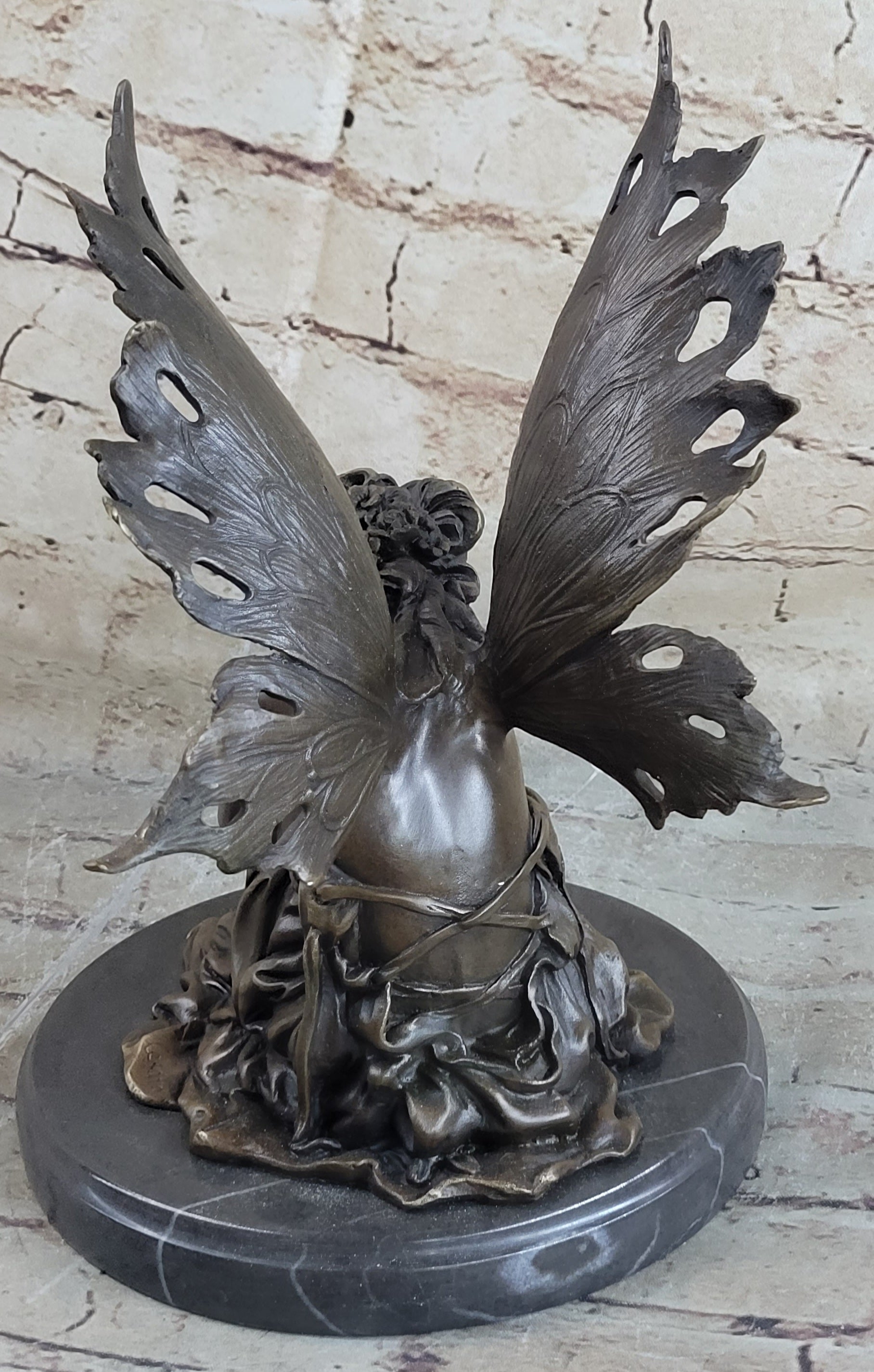 Sleeping Fairy Winged Angel Girl Bronze Statue Sculpture Signed Original Art 9.5" x 6.5"