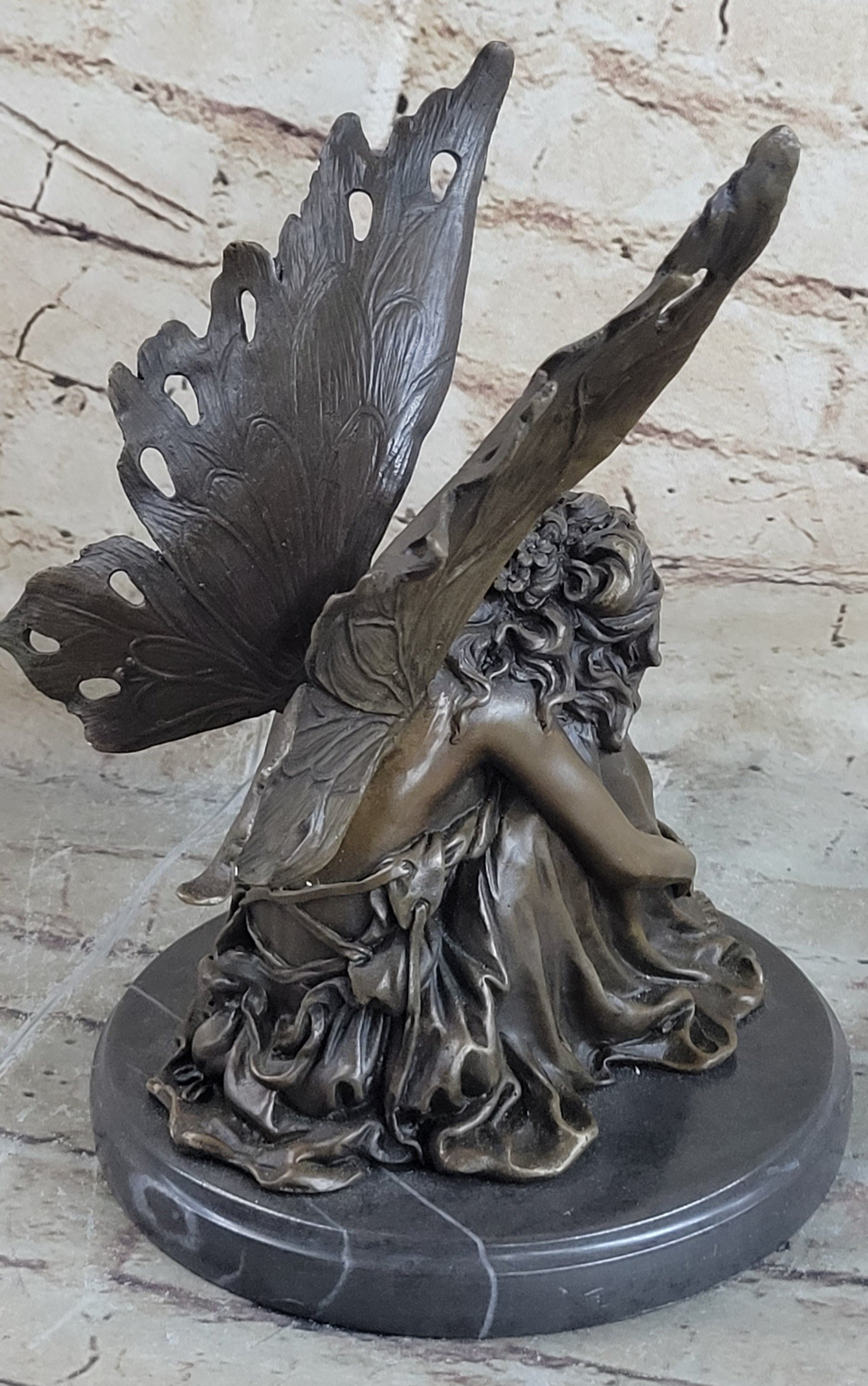 Sleeping Fairy Winged Angel Girl Bronze Statue Sculpture Signed Original Art 9.5" x 6.5"