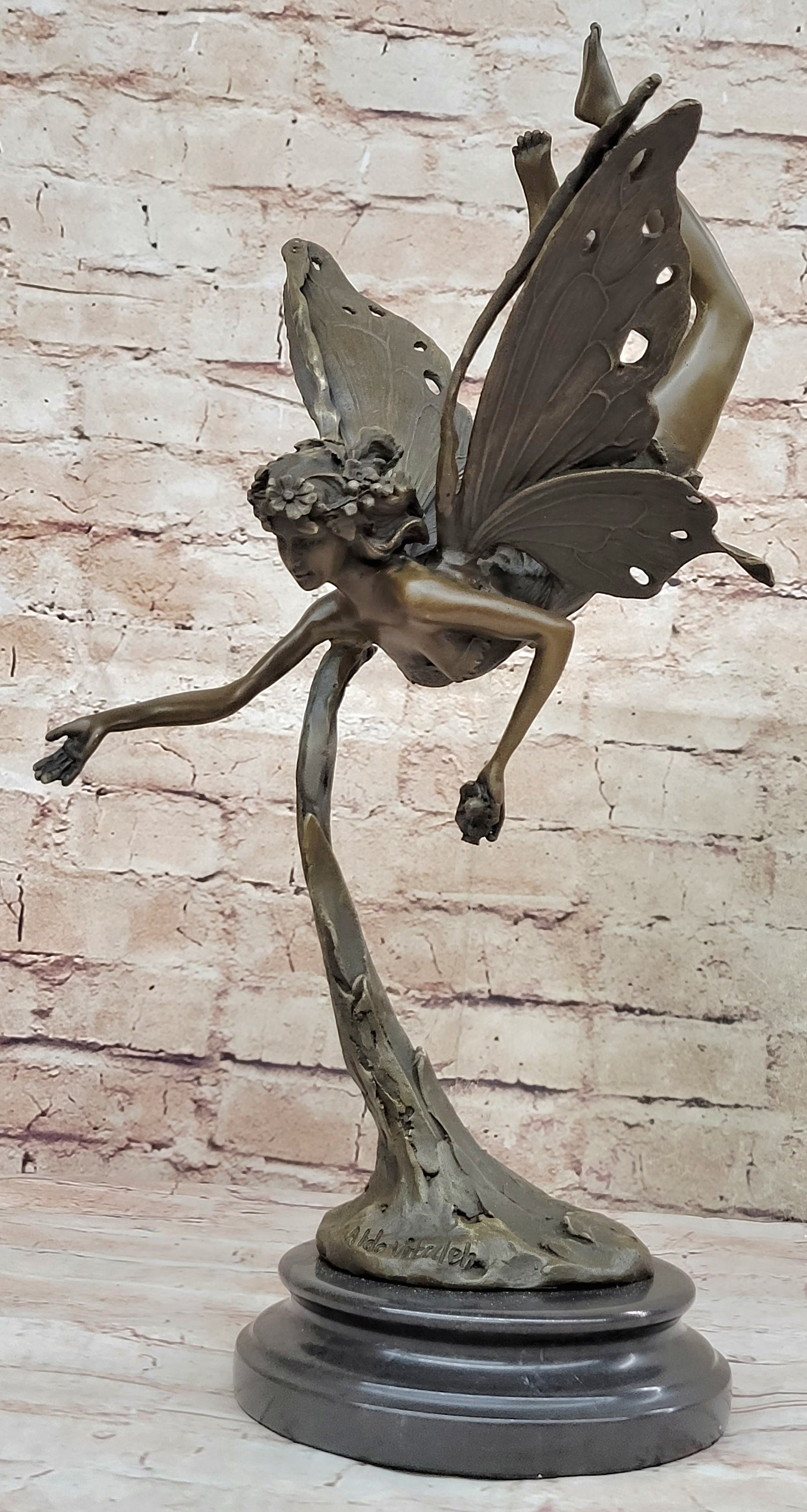 Flying Fairy Winged Angel Bronze Art Deco Statue Sculpture Signed Original 17" x 10"