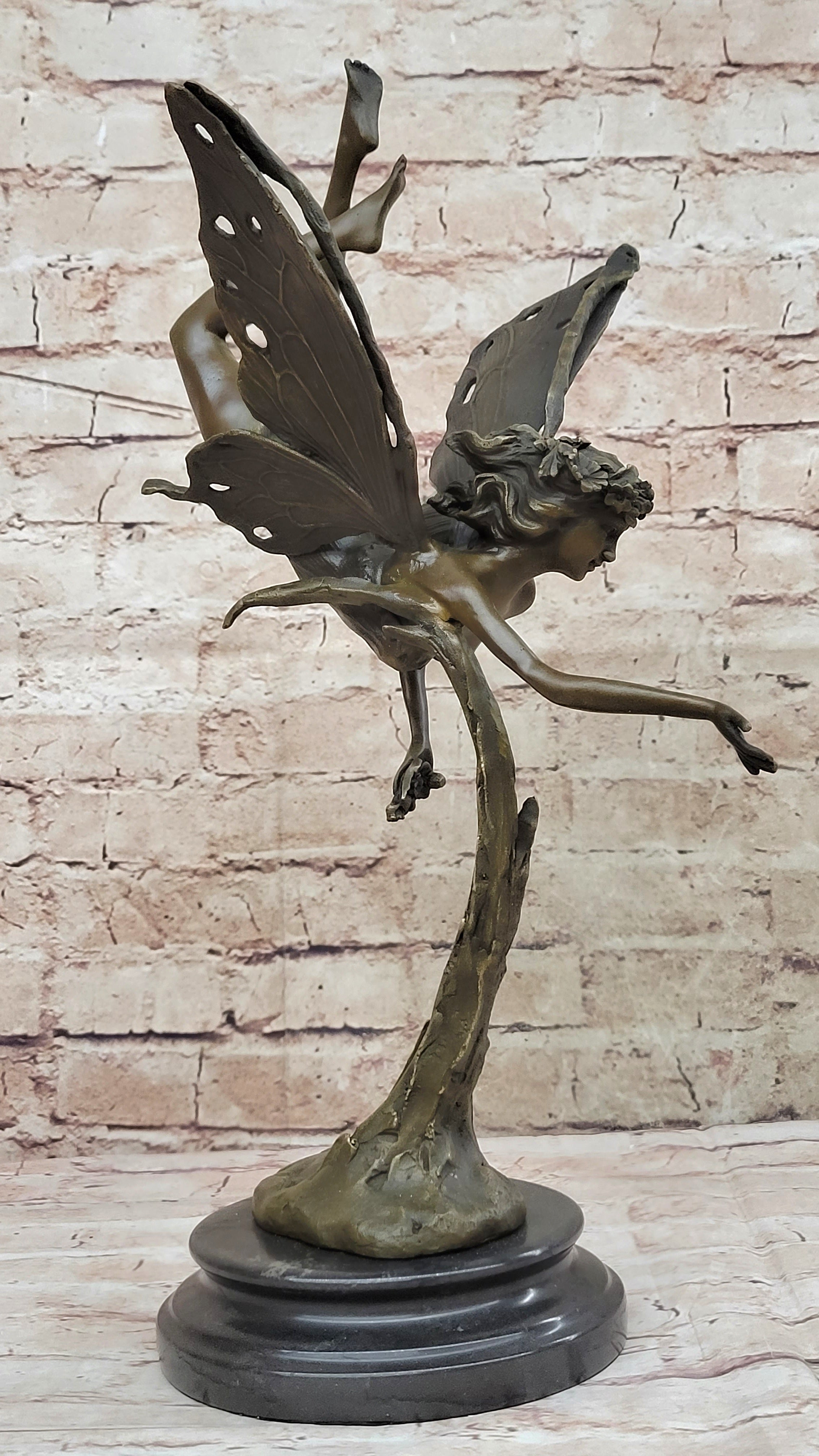 Flying Fairy Winged Angel Bronze Art Deco Statue Sculpture Signed Original 17" x 10"