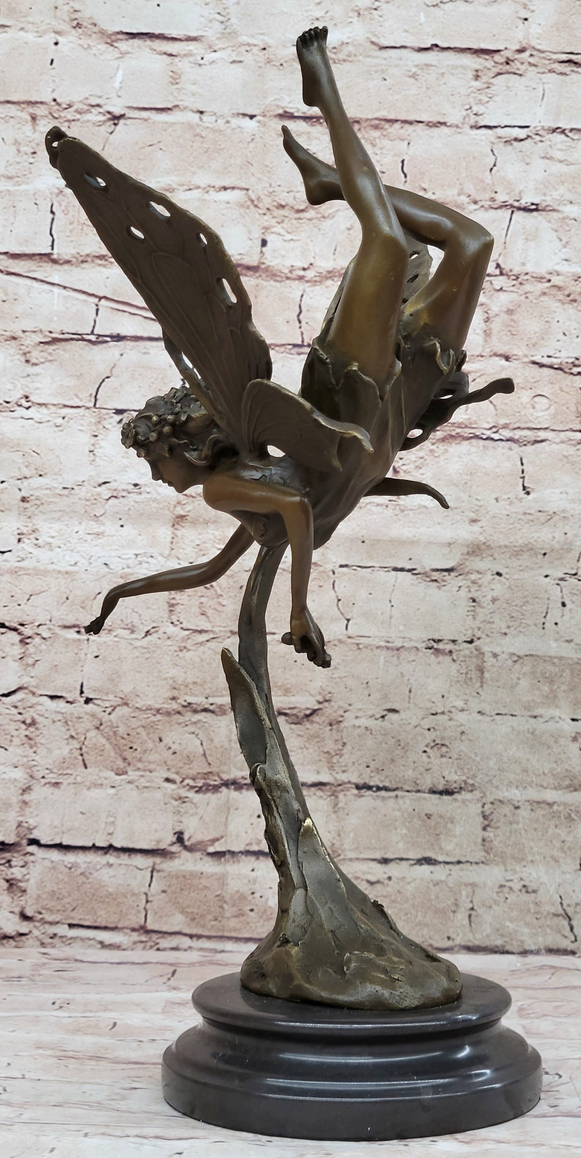 Flying Fairy Winged Angel Bronze Art Deco Statue Sculpture Signed Original 17" x 10"