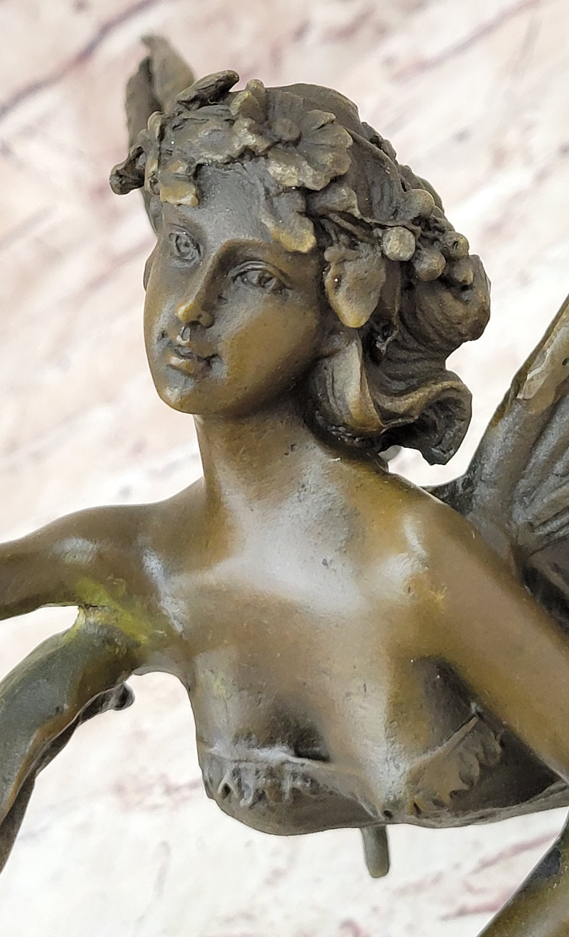 Flying Fairy Winged Angel Bronze Art Deco Statue Sculpture Signed Original 17" x 10"