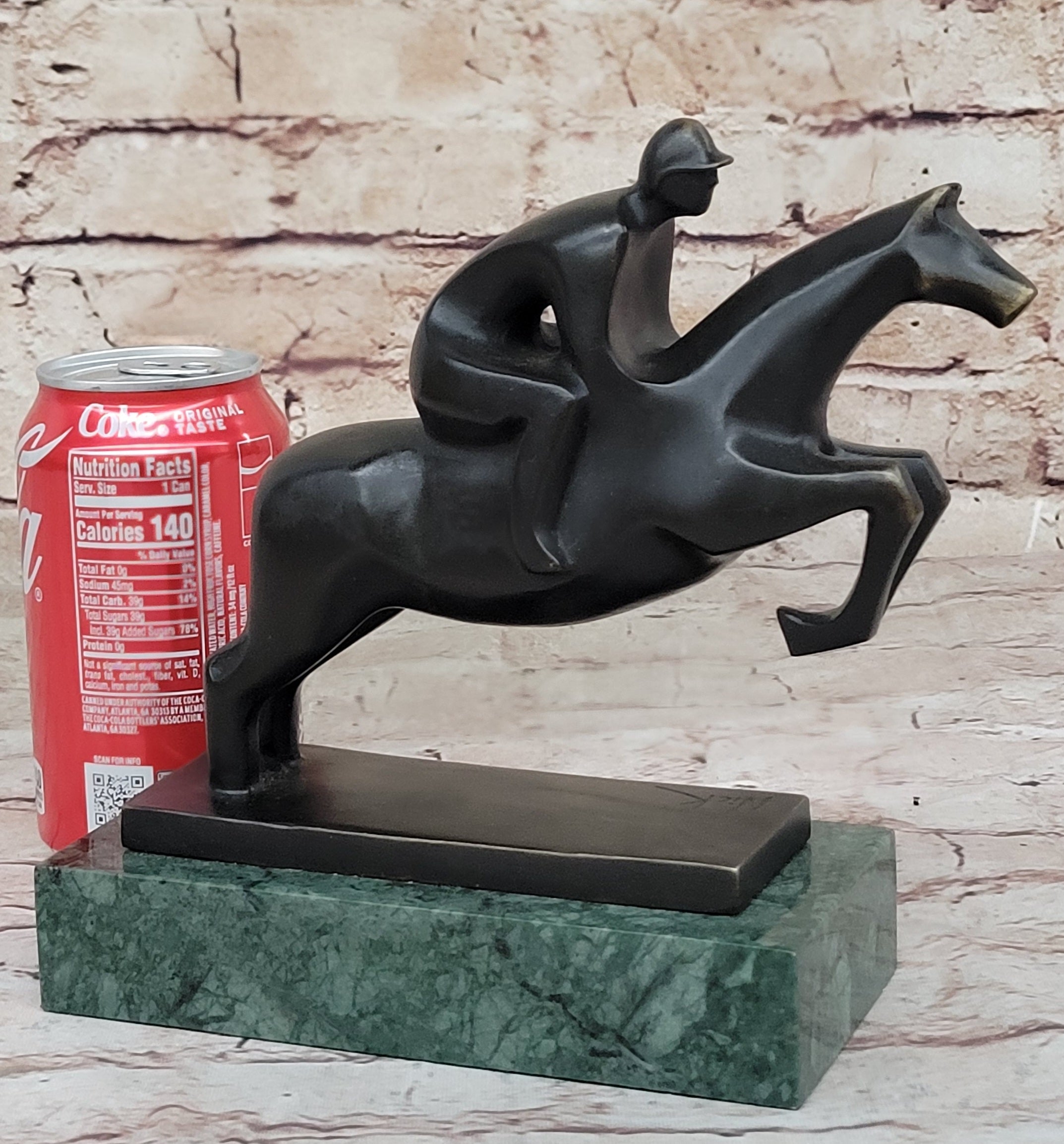 Signed Original Mario Nick Sport Jockey on Horse Bronze Sculpture Statue Figure