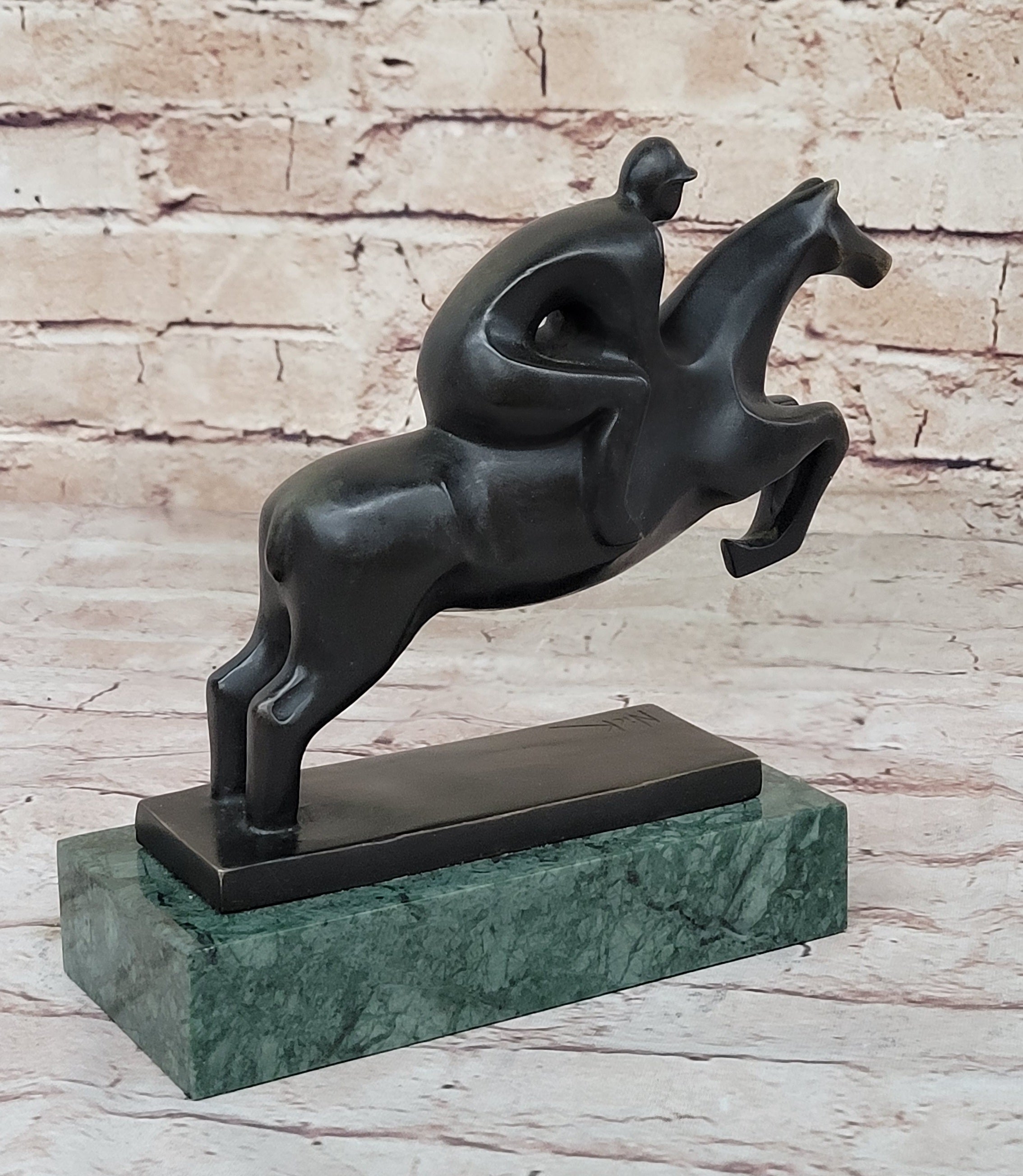 Signed Original Mario Nick Sport Jockey on Horse Bronze Sculpture Statue Figure