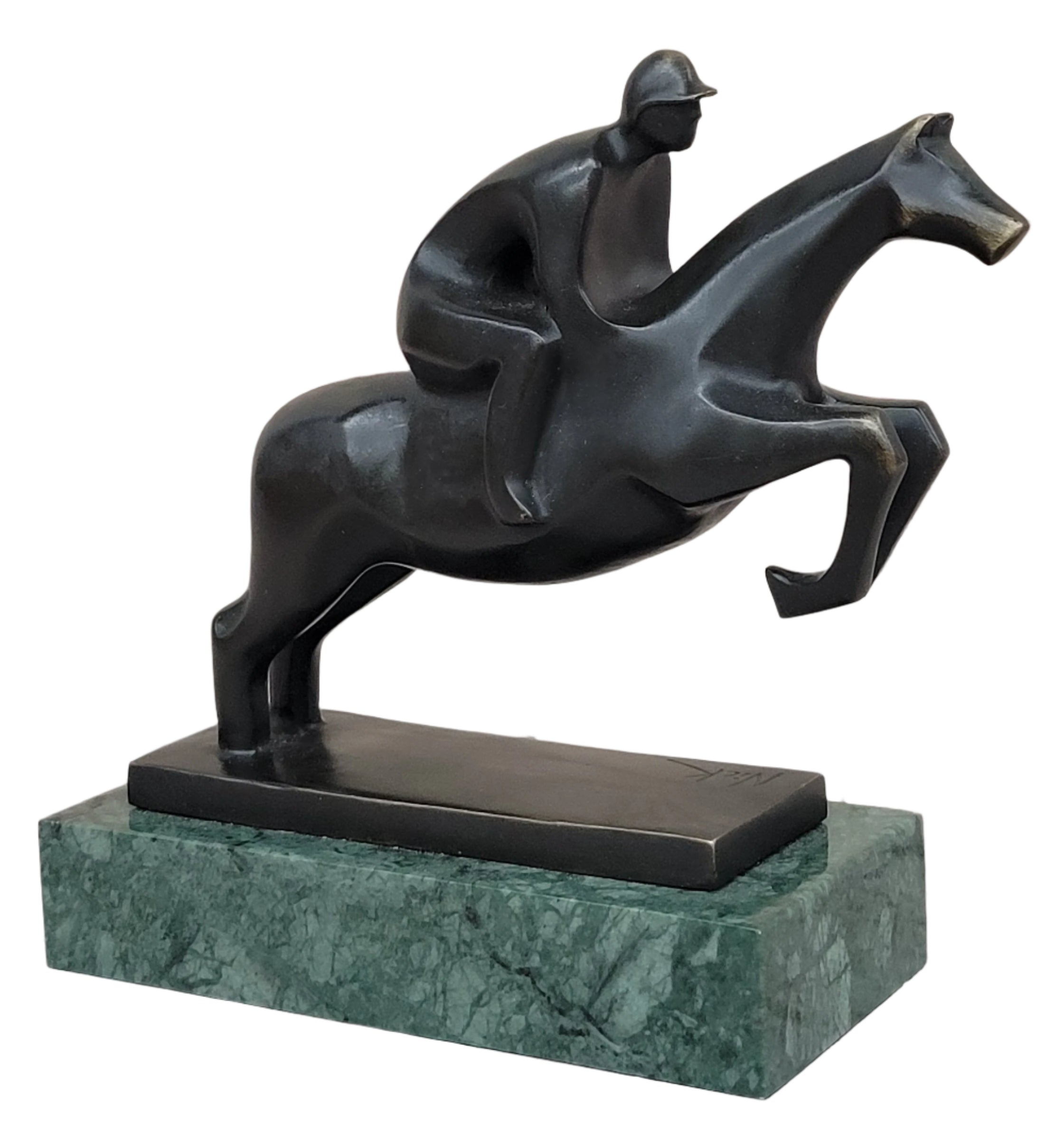 Signed Original Mario Nick Sport Jockey on Horse Bronze Sculpture Statue Figure