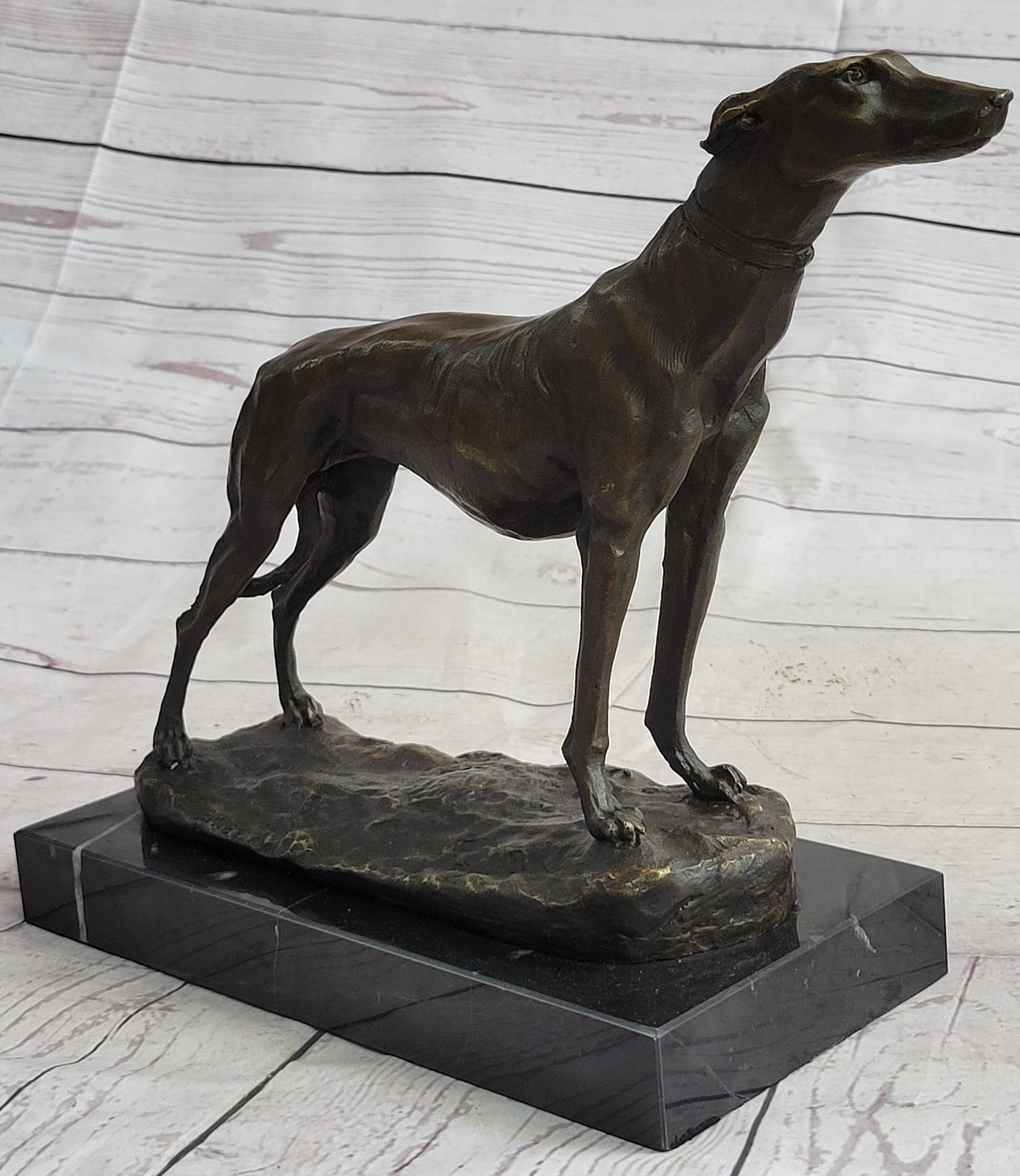 Greyhound Dog Whippet Bronze Statue Sculpture Figure Marble Base by Fremiet 13" x 10"