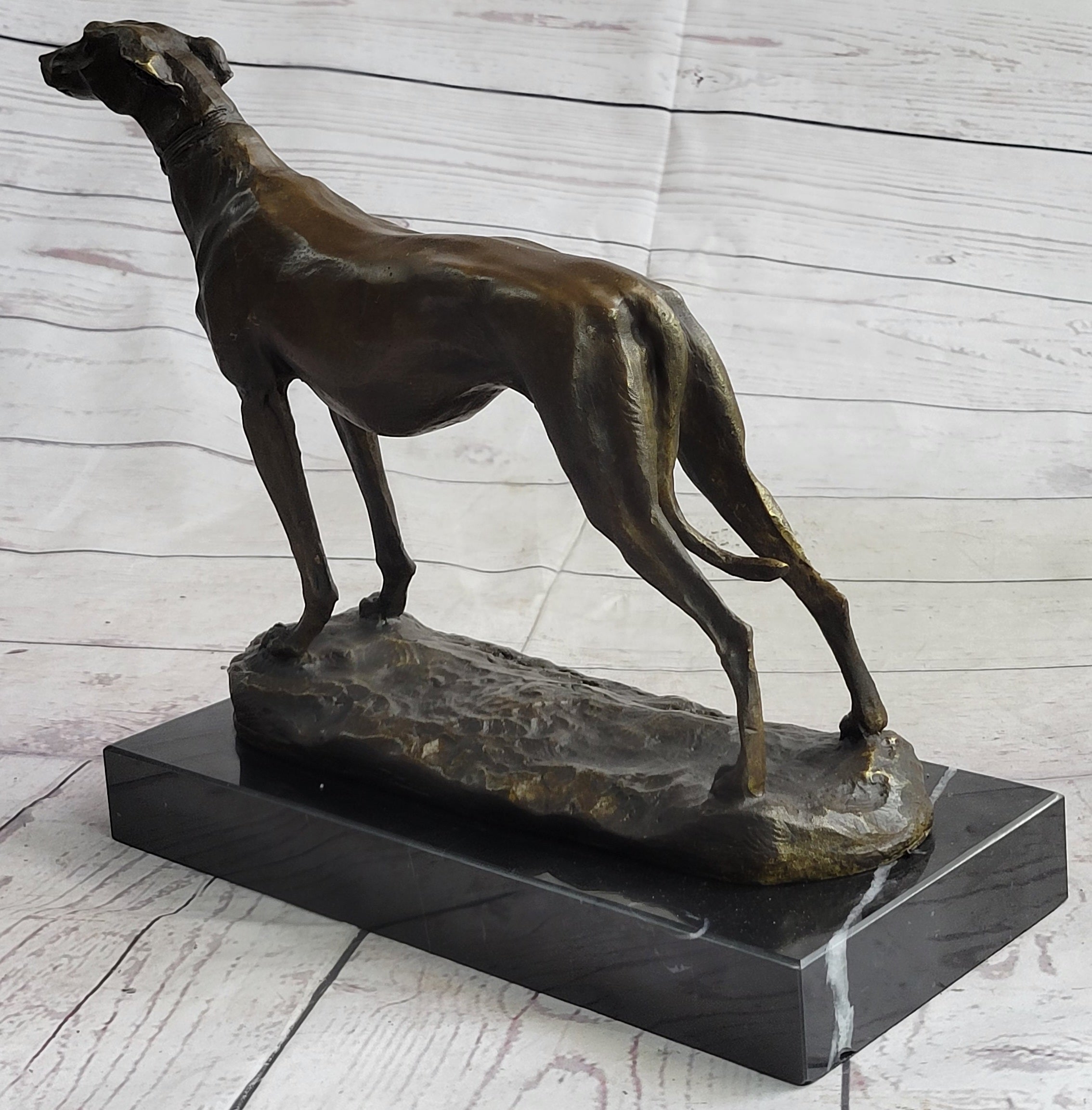 Greyhound Dog Whippet Bronze Statue Sculpture Figure Marble Base by Fremiet 13" x 10"