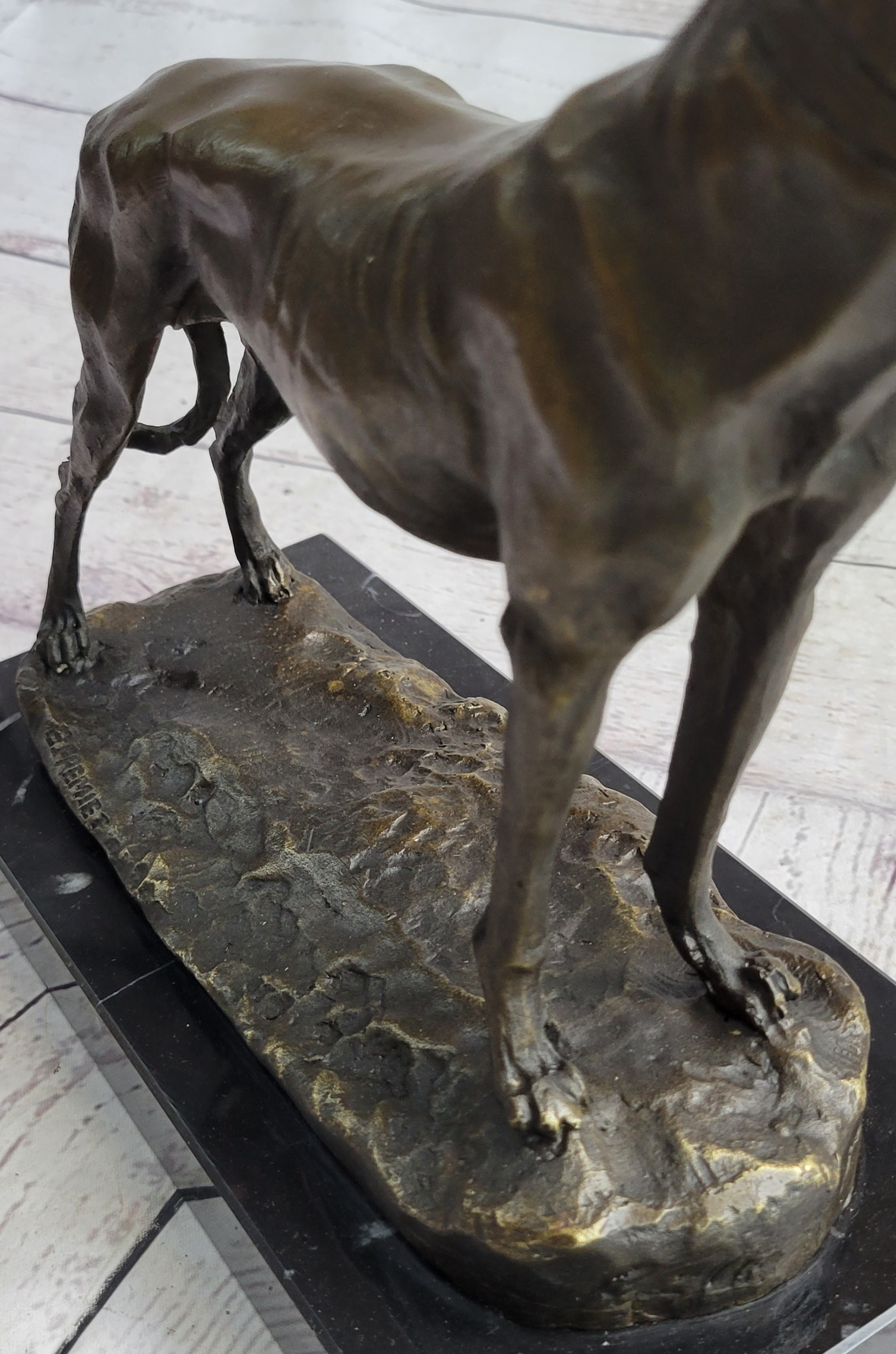 Greyhound Dog Whippet Bronze Statue Sculpture Figure Marble Base by Fremiet 13" x 10"