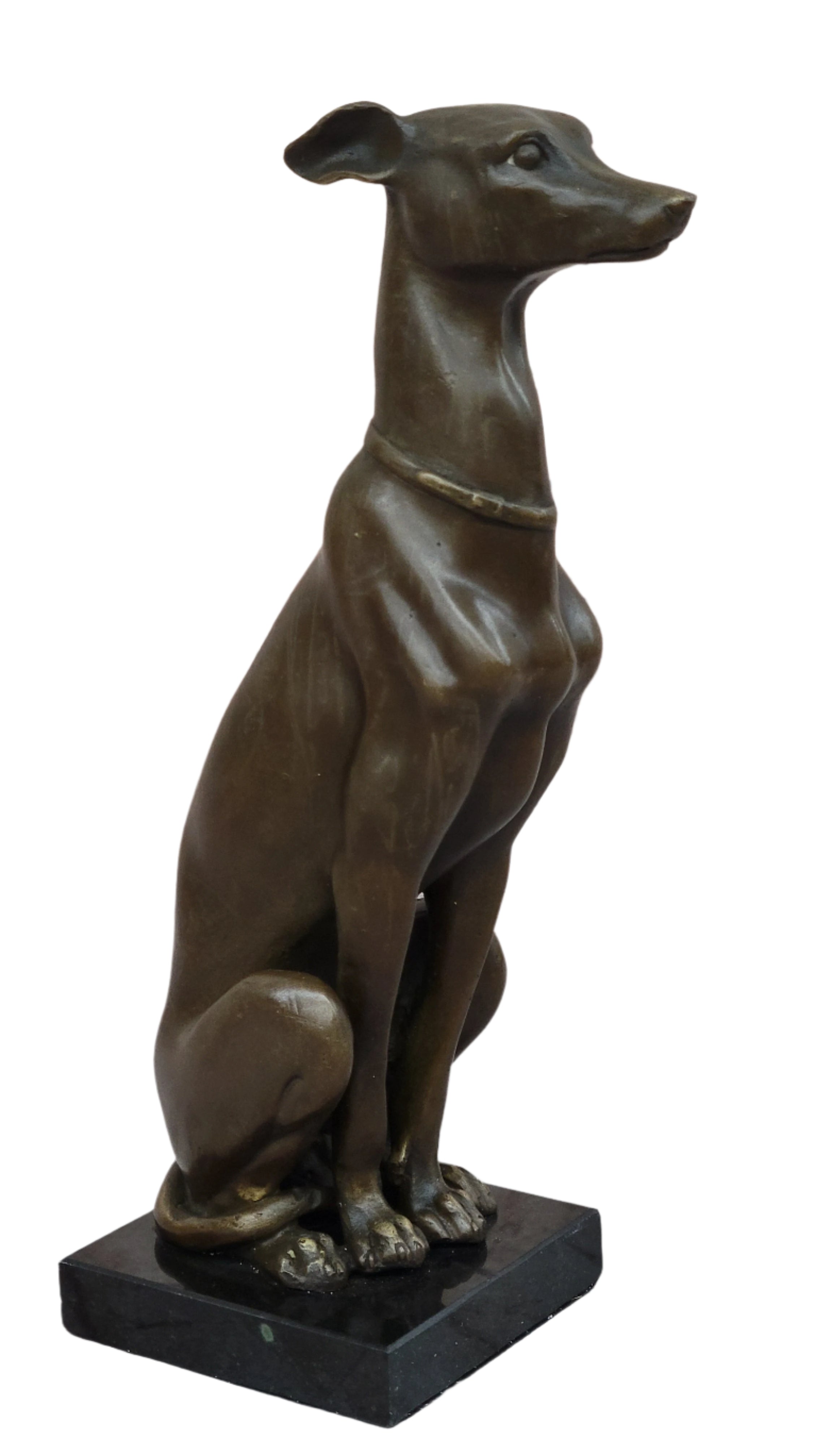 Greyhound Whippet Slender Dog Bronze Metal Modern Art Sculpture Statue Figure Marble Base